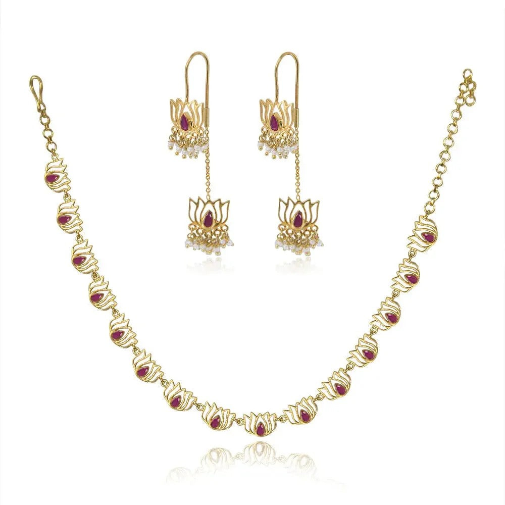 925 Sterling Silver Lotus Sui Dhaga Earring