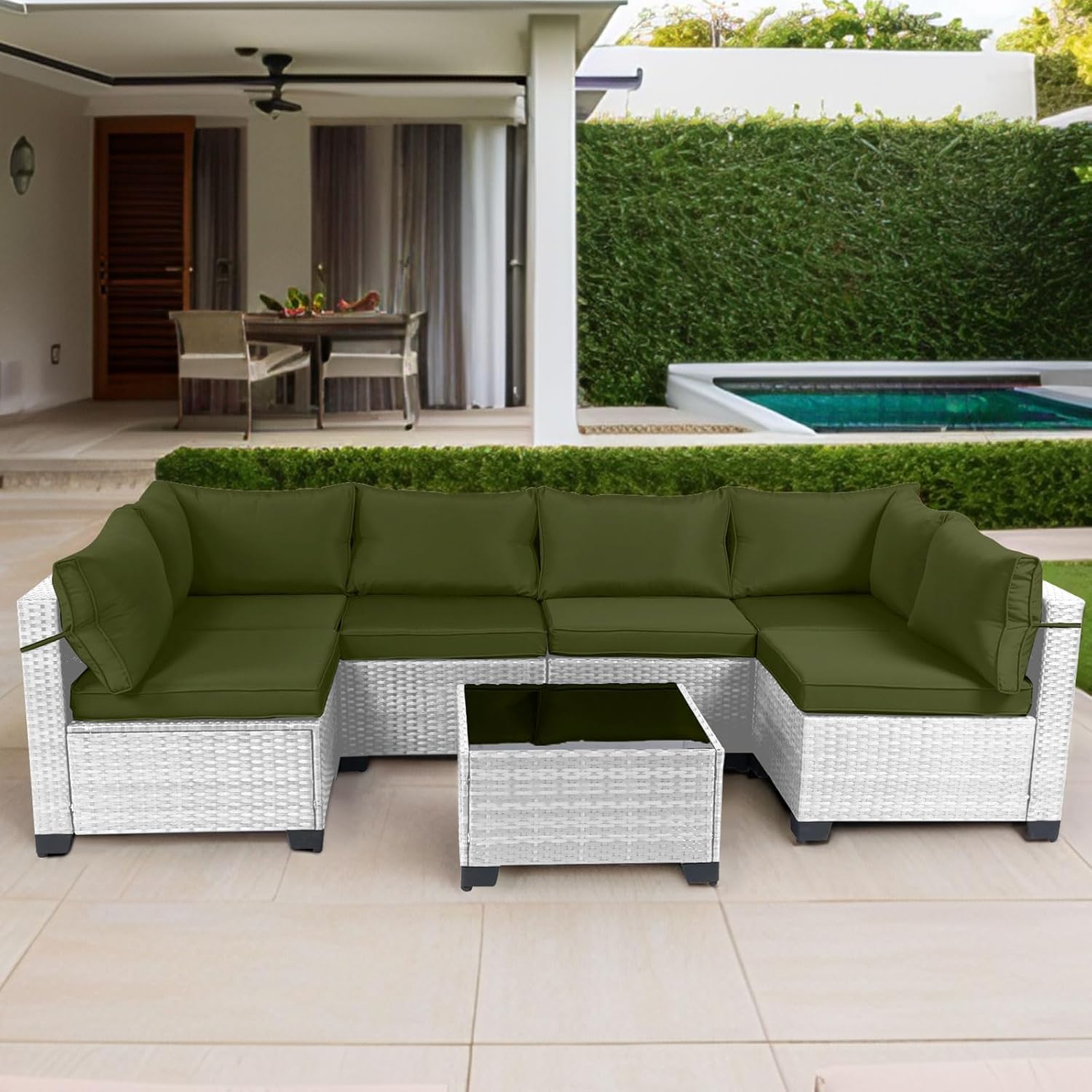 7 Pieces Rattan Patio Furniture Set with Tea Table