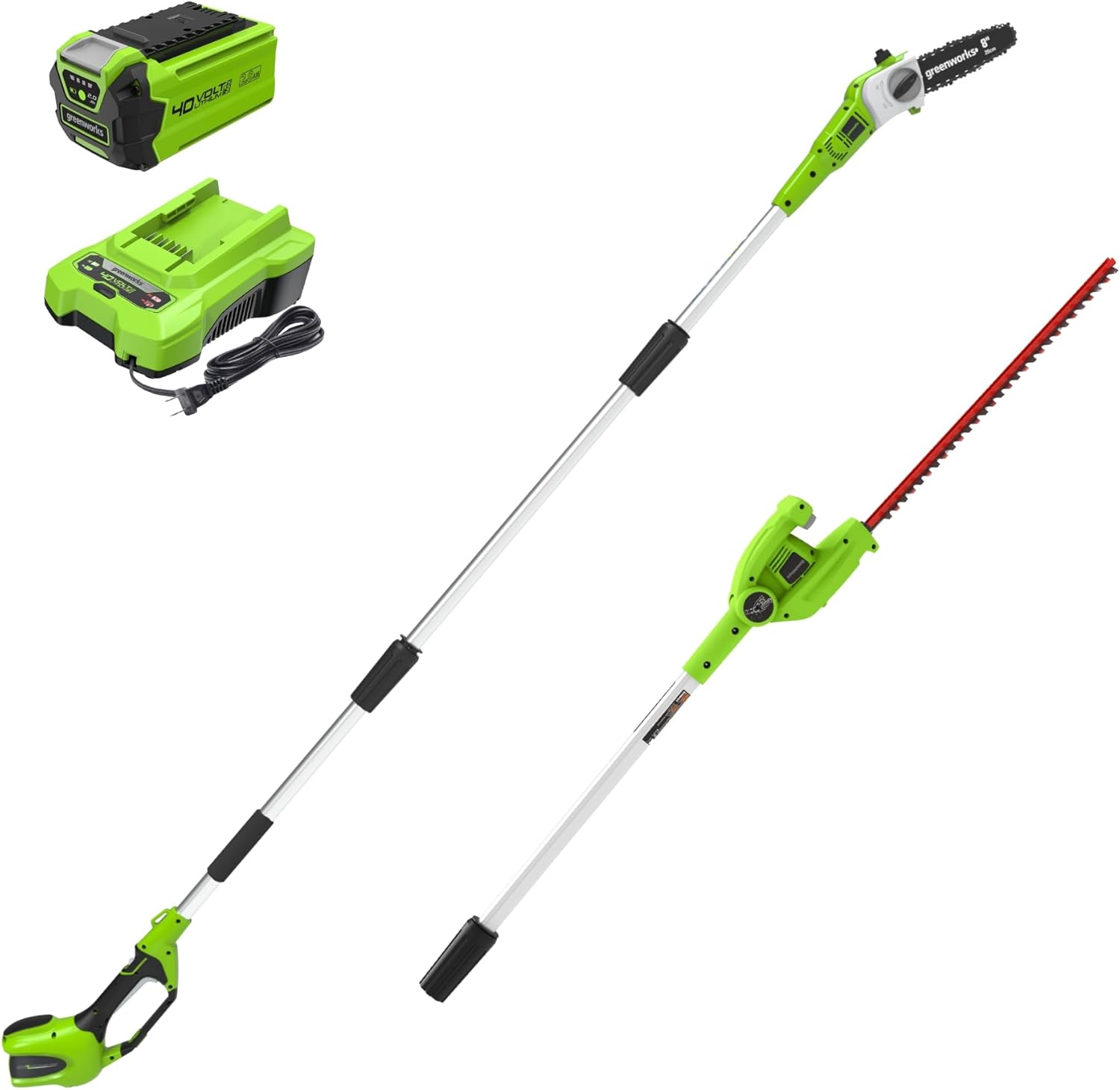 40V 8′′ Pole Saw & Hedge Trimmer with 2.0Ah Battery