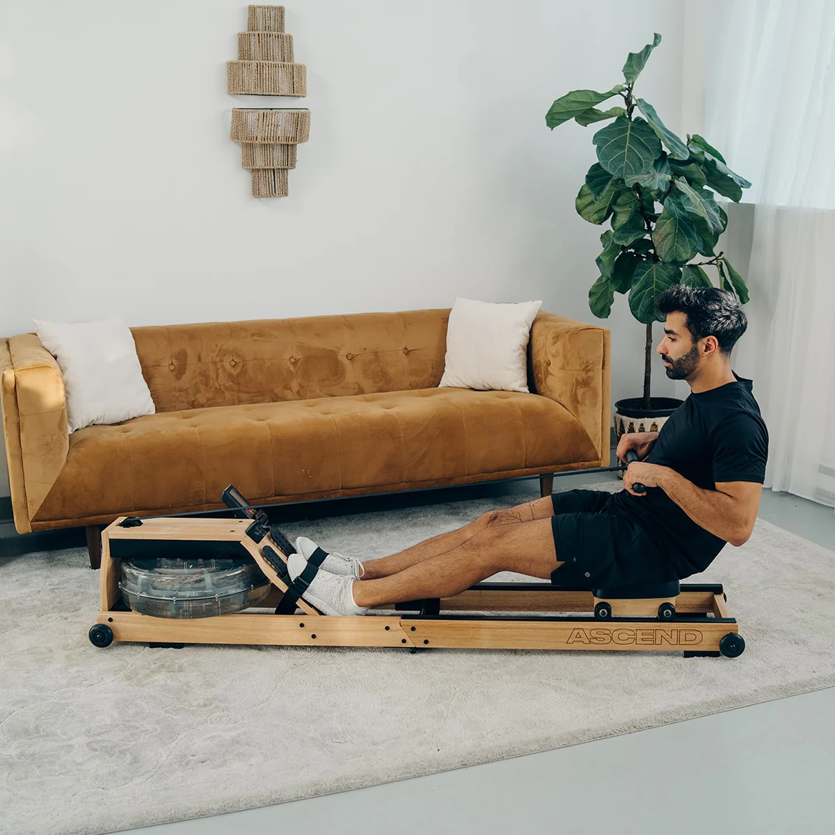 Compact Foldable Wooden Water Rower with Smooth Water Resistance & Built-in Monitor – Ascend R-300