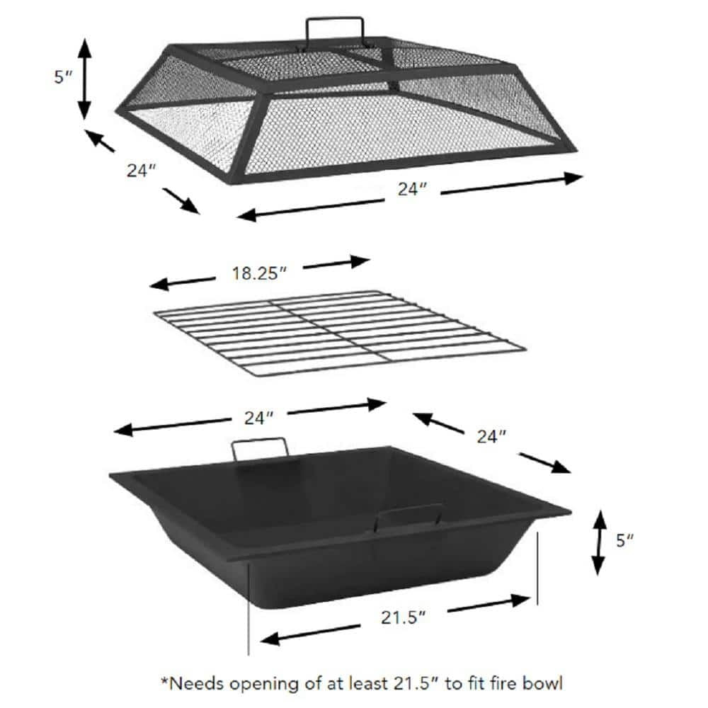 2026 Bay 24′′ Steel Fire Pit Insert Set with Mesh Cover, 3-Piece Replacement Kit