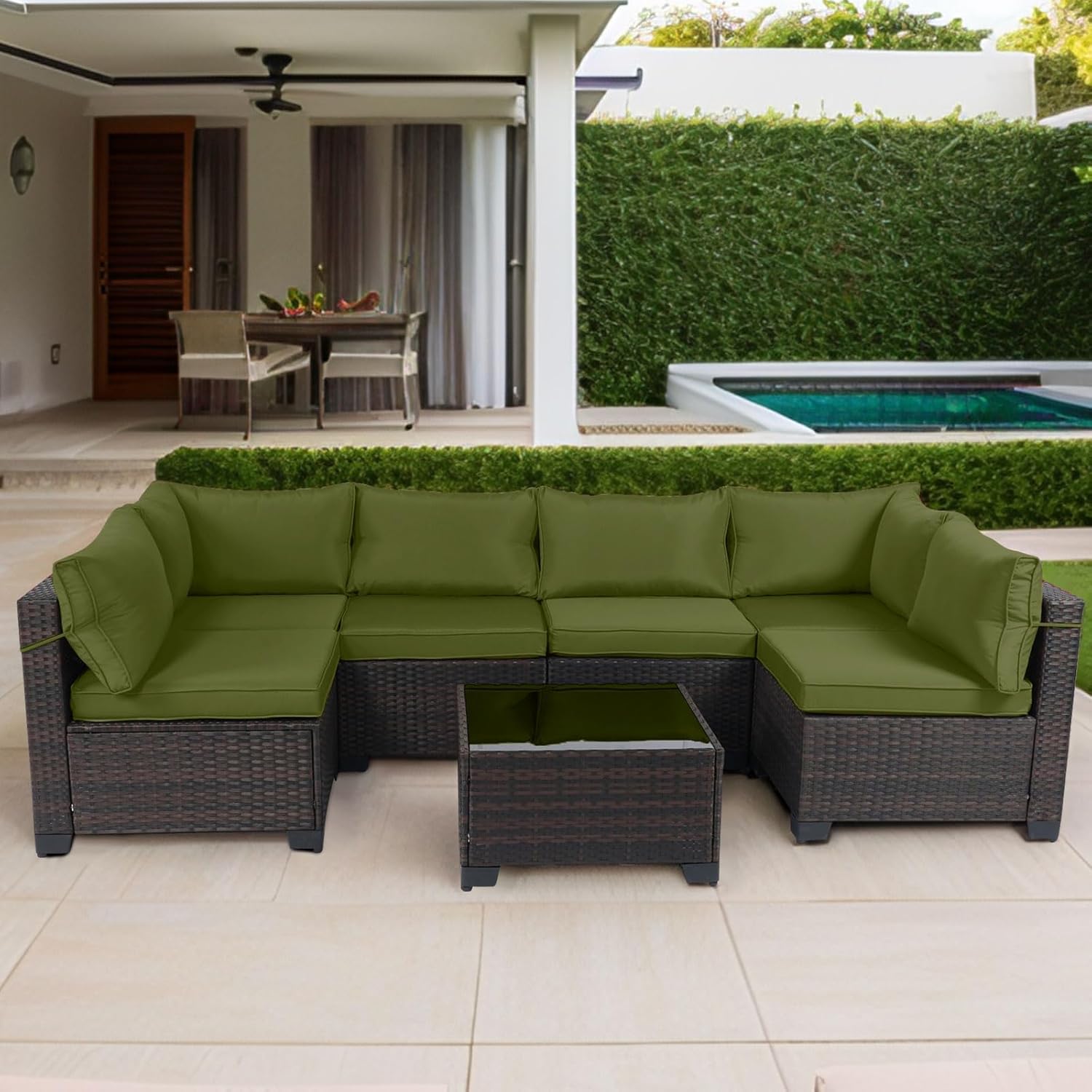 7 Pieces Rattan Patio Furniture Set with Tea Table