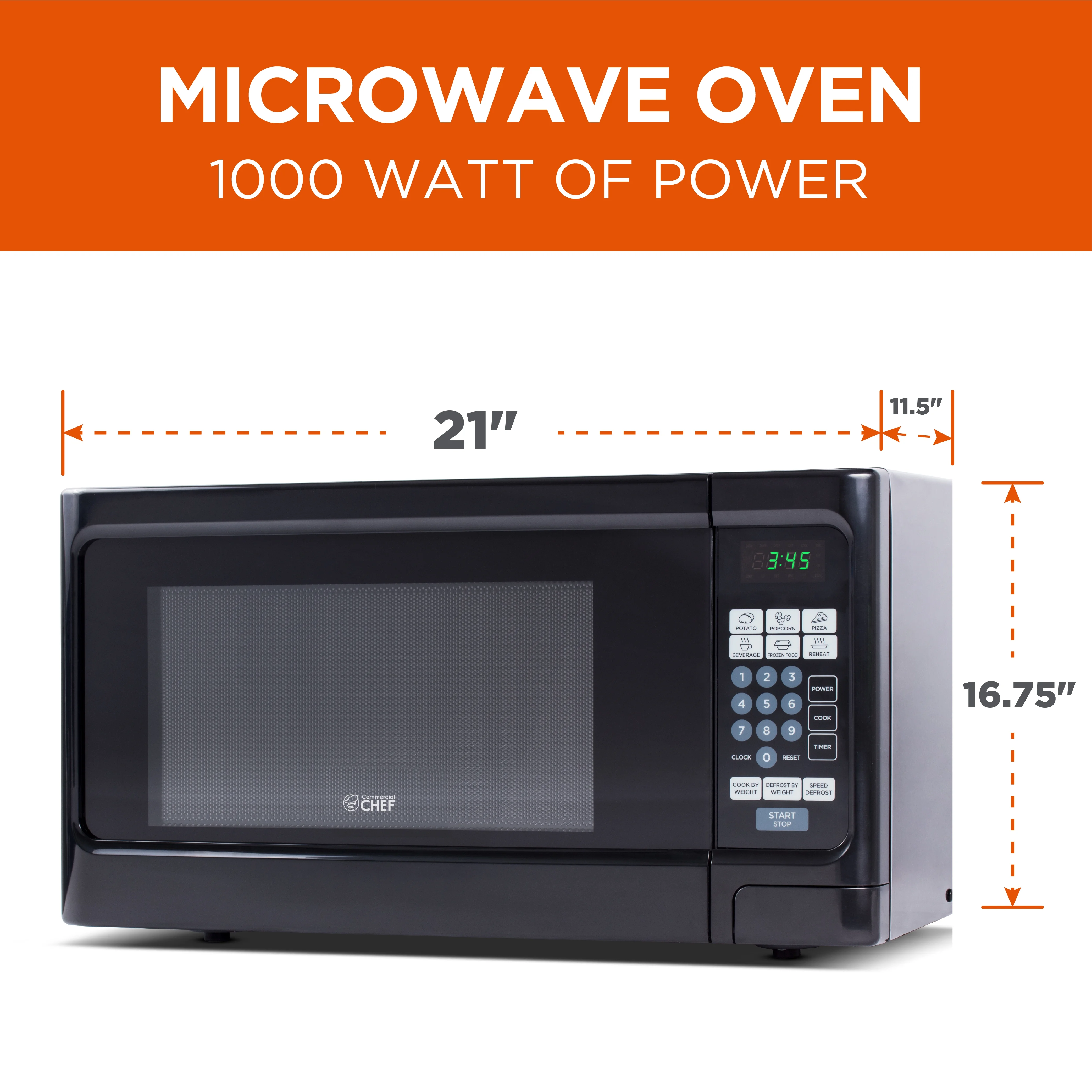 2026 Commercial Chef 1.1 cu. Ft. Countertop Microwave Oven, Black