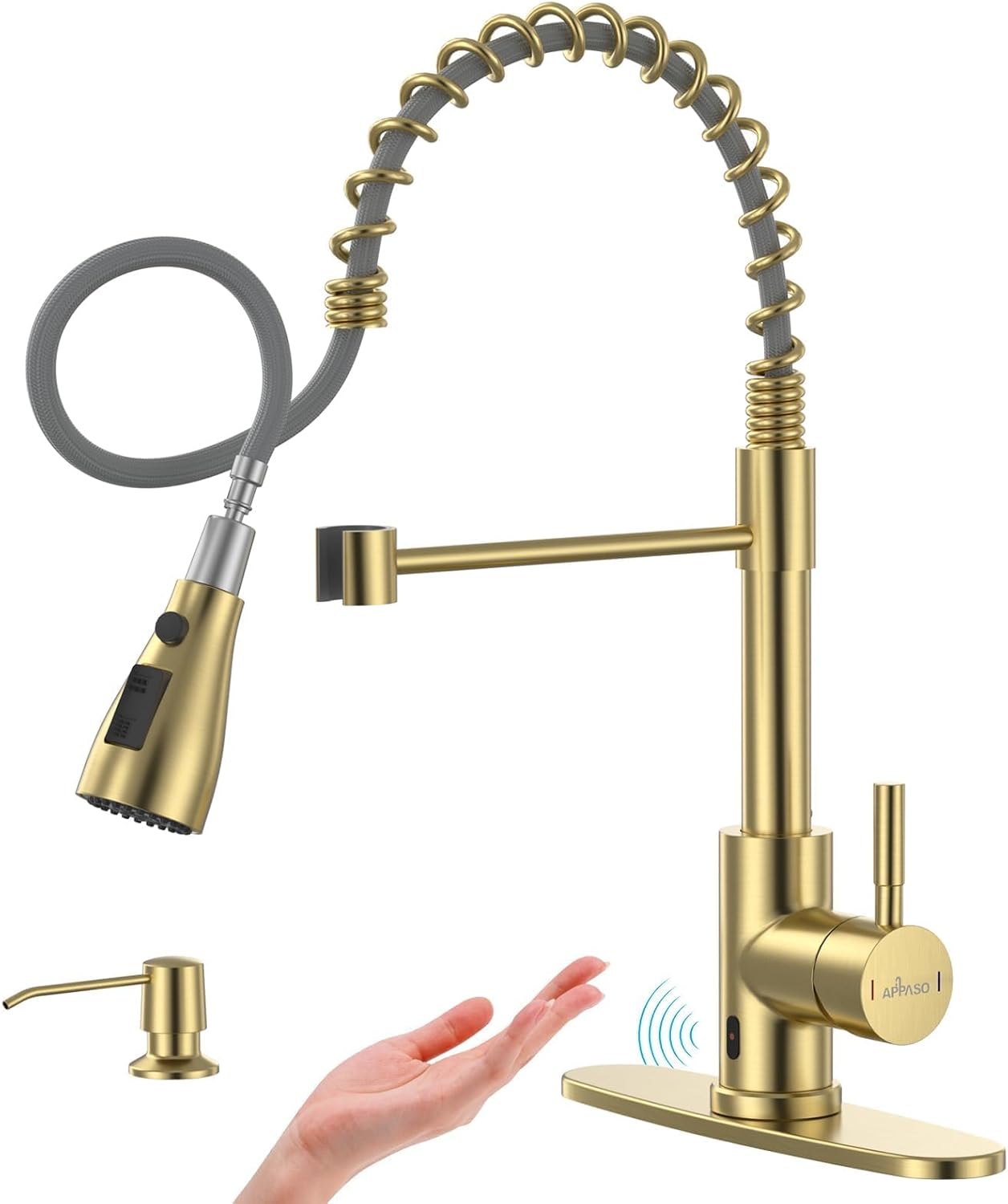 Black Touchless Kitchen Faucet with Soap Dispenser, Motion Sensor Activated Hands-Free Automatic Faucet for Sink with Pull Down Sprayer, Single Handle Smart Faucets for Kitchen Sink