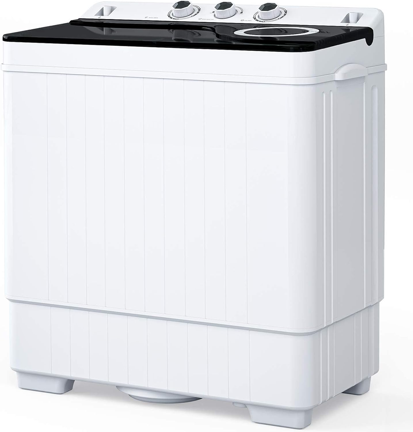 26lbs Compact Twin Tub Portable Washing Machine, Mini Washer(18lbs) & Spiner(8lbs) / Built-in Drain Pump/Semi-Automatic for Camping, Apartments, Dorms & RV’s (Grey) – Black