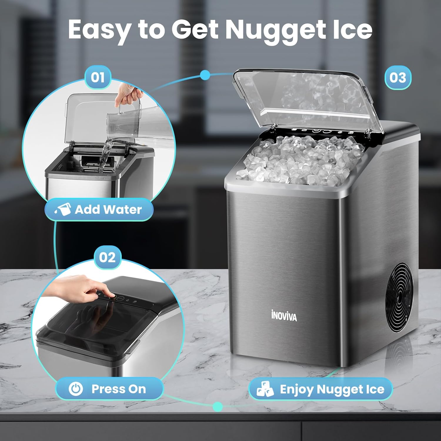 Nugget Ice Maker 40Lbs/24H Soft Chewable Ice