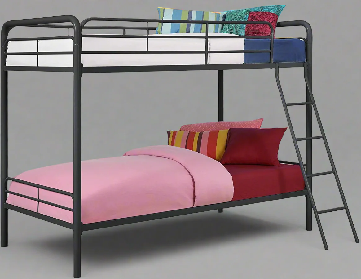 Twin Over Twin Metal Bunk Bed Frame for Kids – Black Space-Saving Bedroom Furniture | Model 666931