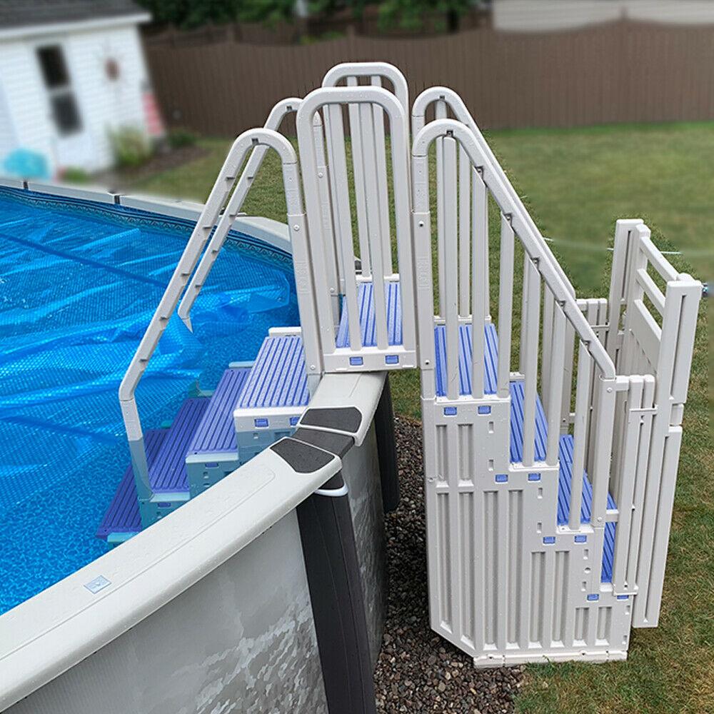 Plastics Above Ground Pool System, Warm Gray, with Blue Steps & Closure