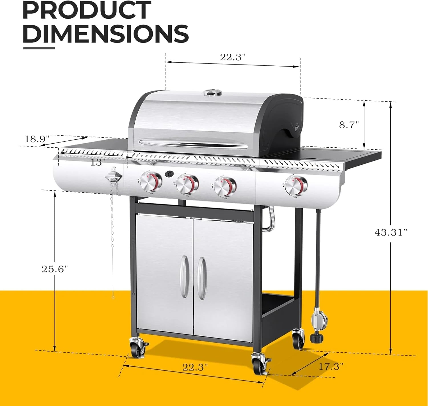 2026 3 & 4-Burner Propane Gas Grills with Side Burners, for Outdoor Cooking, BBQ, Patio, Camping