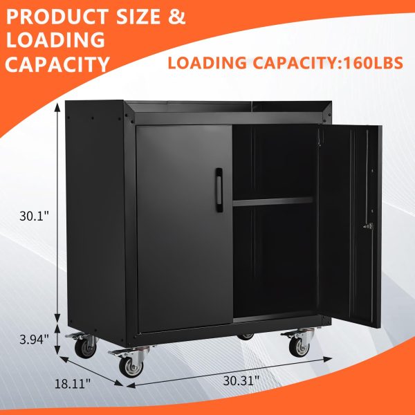 2026 Garage Storage Cabinet with Wheels, 2 Door Tool Cabinet with Adjustable Shelves, Metal Lockable Tool Cabinet, Rolling Tool Chest for Home, 34 H x 30.3 L x 18 W, Assembly Required