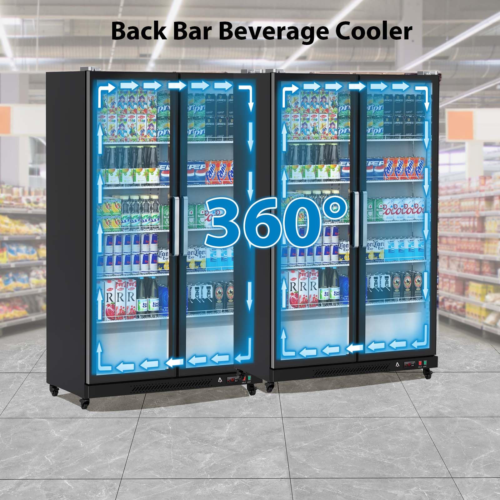 2026 Commercial Refrigerator, Glass Door with LED Lighting – Upright Beverage Display Cooler for Home, Store, Gym, or Office, Featuring Double Swing Doors and 39 cu.ft