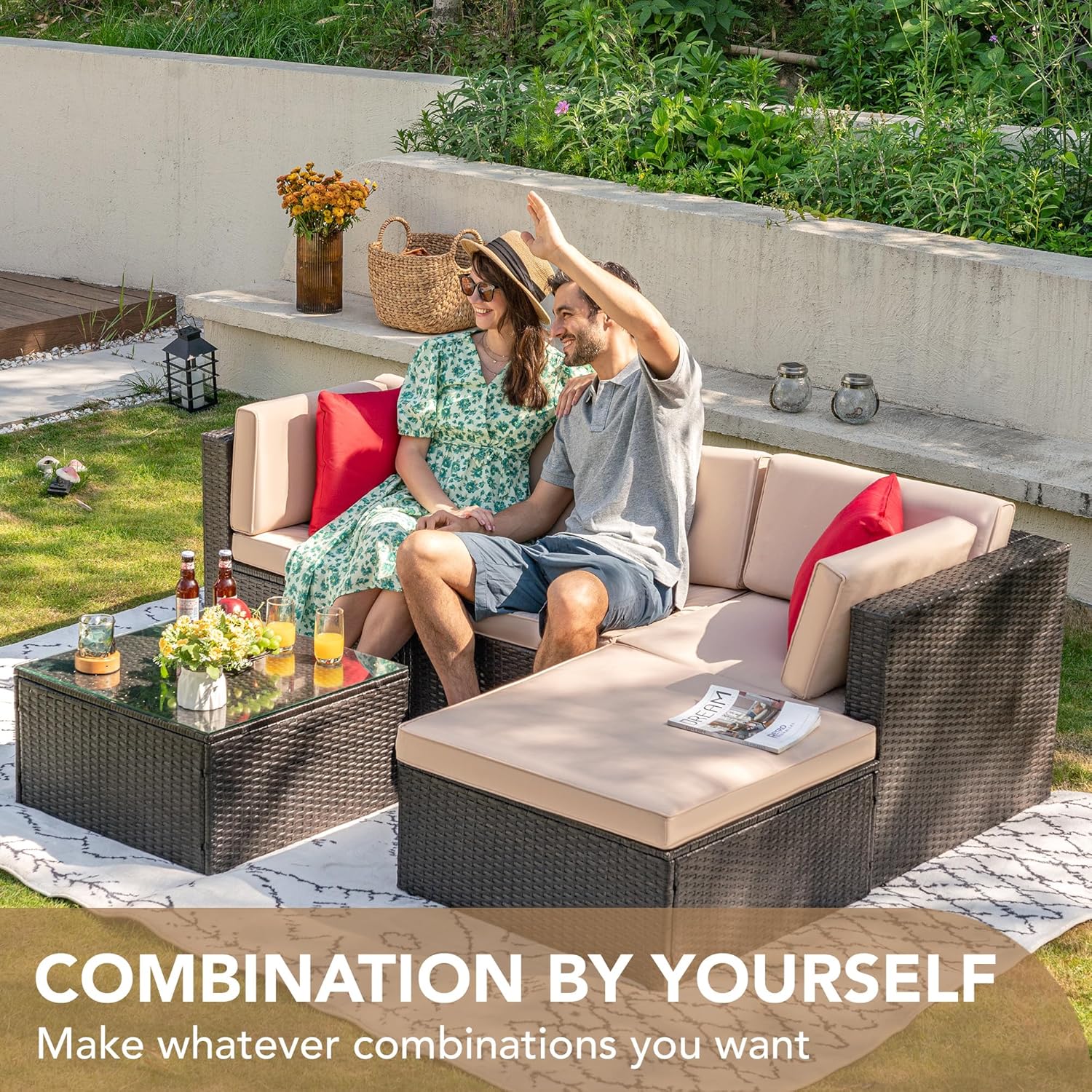 5 Pieces All-Weather Patio Furniture Set with Cushions