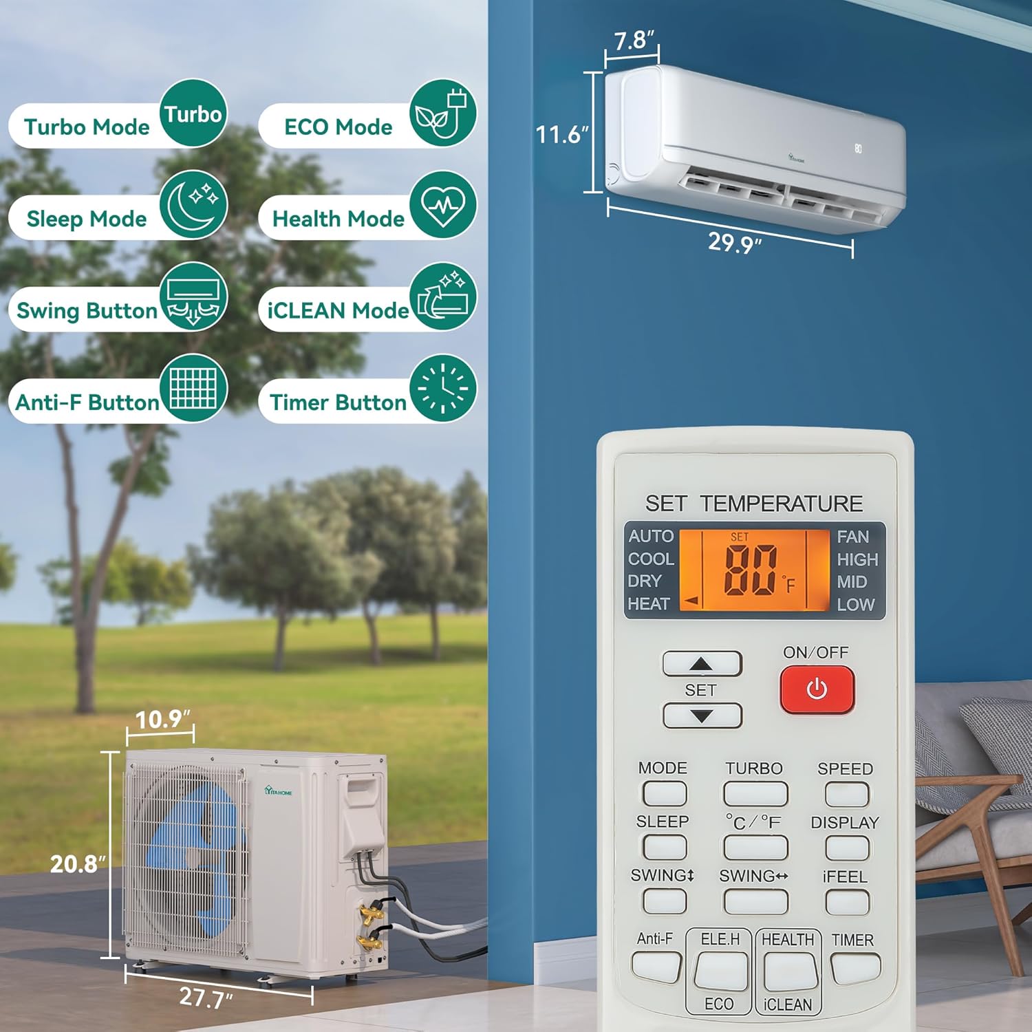 12000 BTU Mini Split AC Heat Pump – WiFi & Alexa Compatible