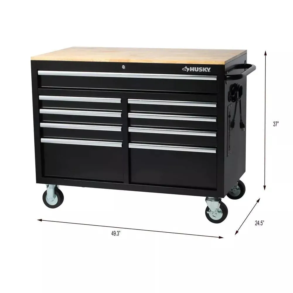 2026 46 in. W x 24 in. D 9-Drawer Gloss Black Deep Tool Chest Mobile Workbench