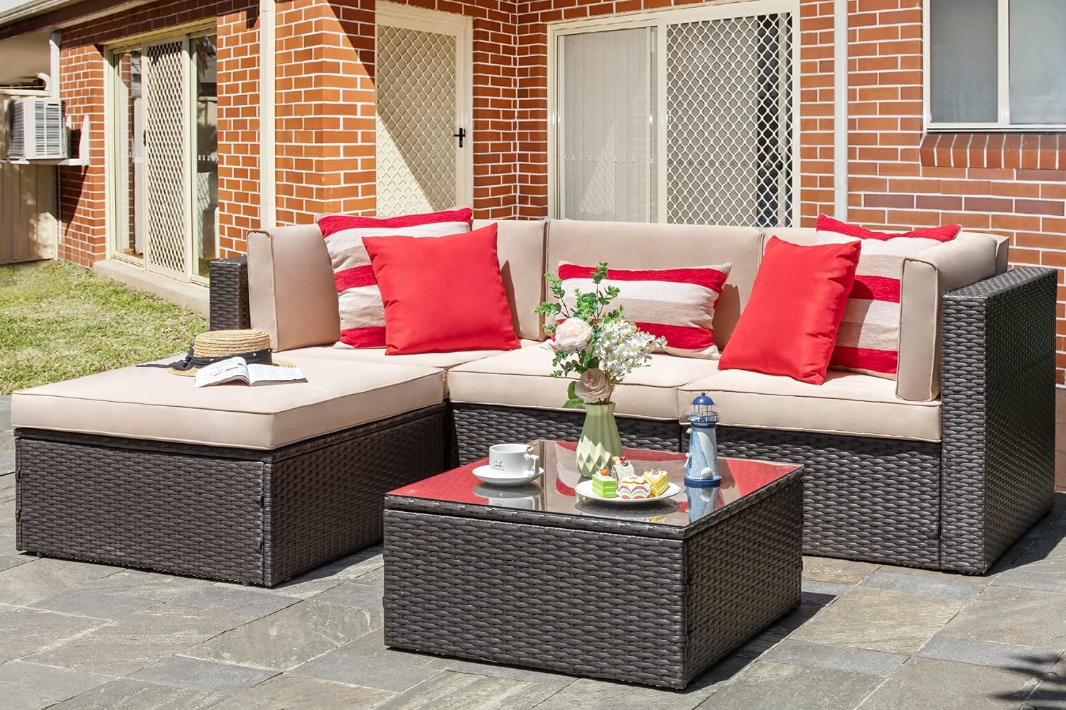 5 Piece All-Weather Patio Furniture Set with Ottoman