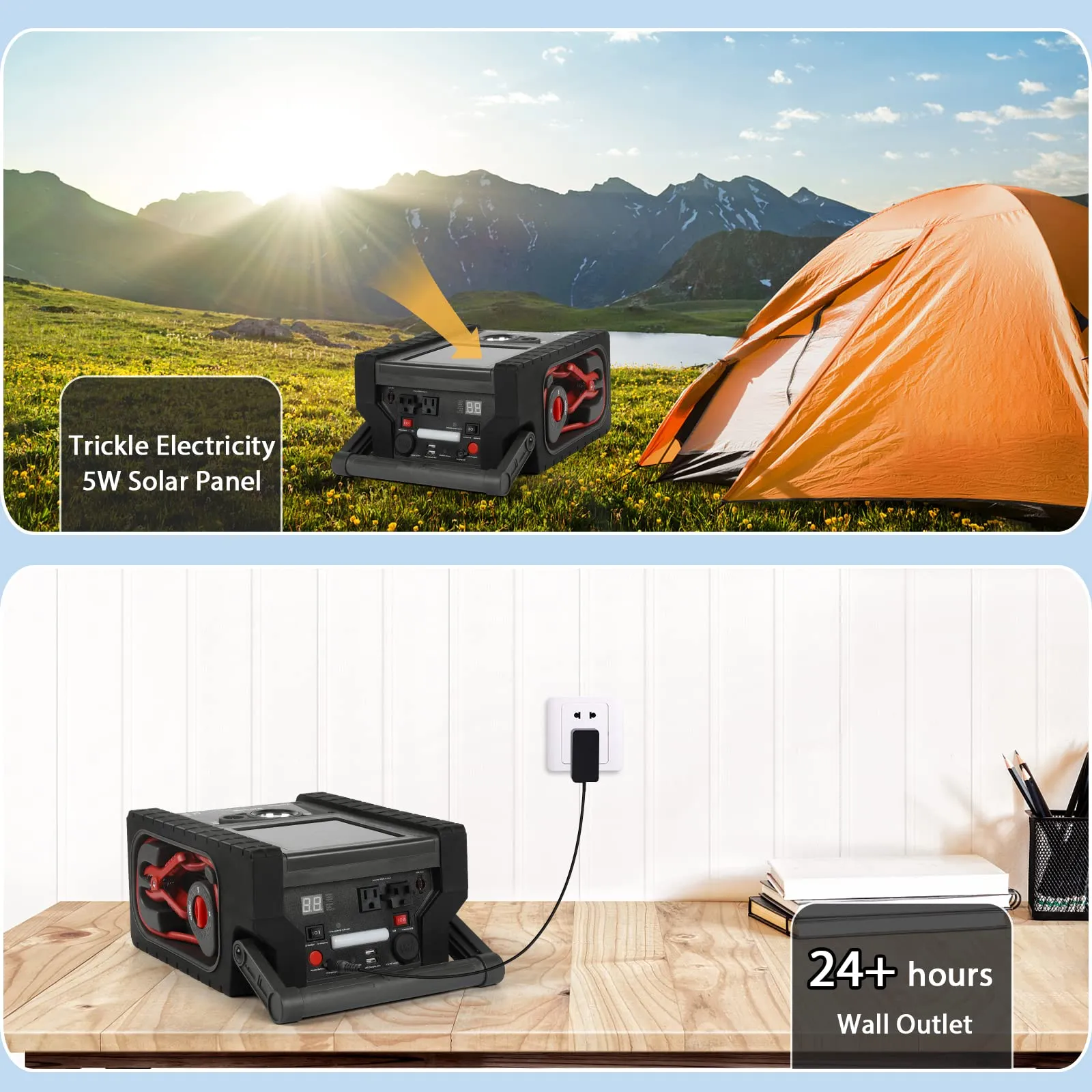 2026 ZD-529 Solar Portable Power Station 2000 Amps Jump Starter, 260 PSI Air Compressor, 12V Car Battery Charger with 400W Inverter Dual AC/DC/USB Output, Emergency Backup Power with Flashlights