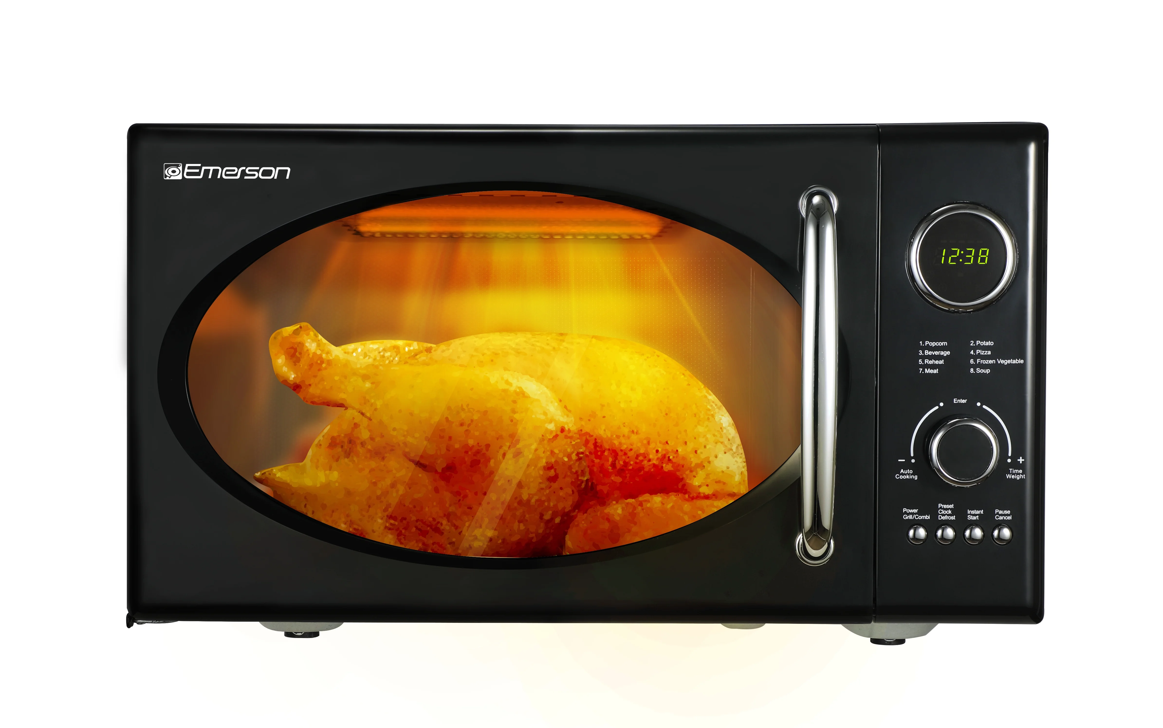 2026 Emerson 0.9 Cu Ft, 800W Retro Black Microwave Oven with Grill, MWRG0901BK