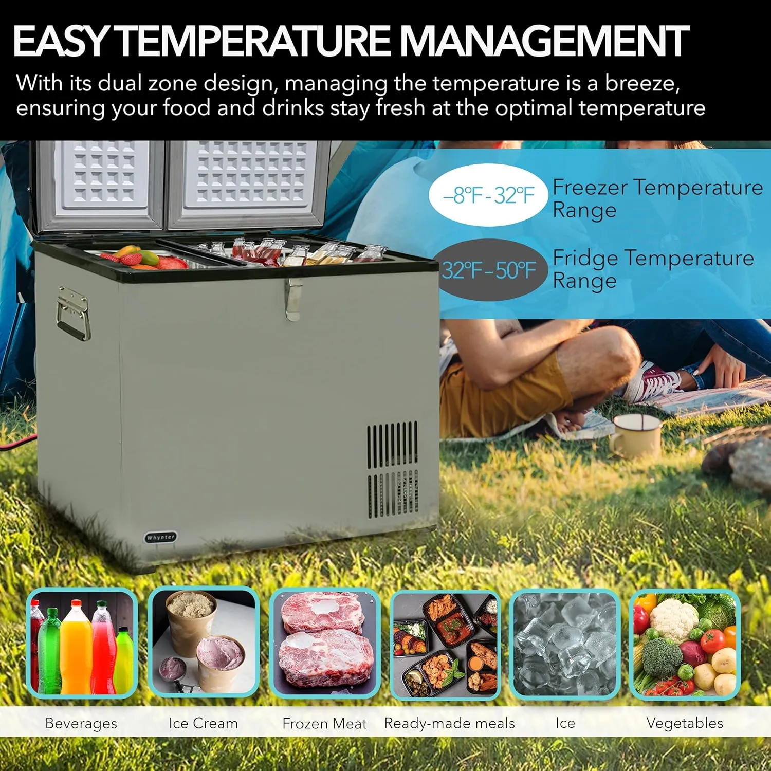 FM-65G 65 Quart Portable Refrigerator and Deep, AC 110V/ DC 12V, Real Chest Freezer for Car, Home, Camping, and RV with-8°F to 50°F Temperature Range, Gray, One Size
