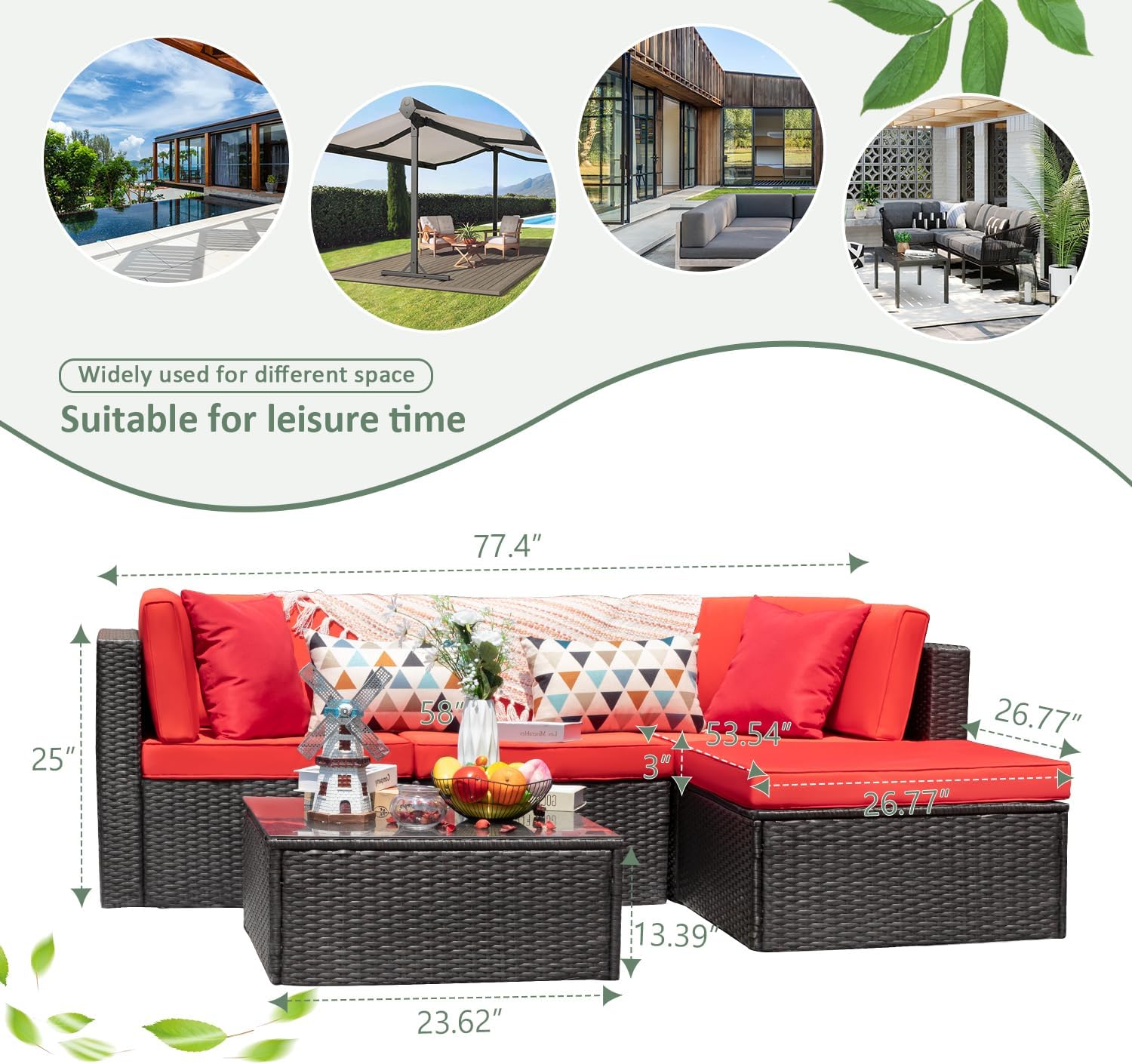 5 Pieces All-Weather Patio Furniture Set with Cushions