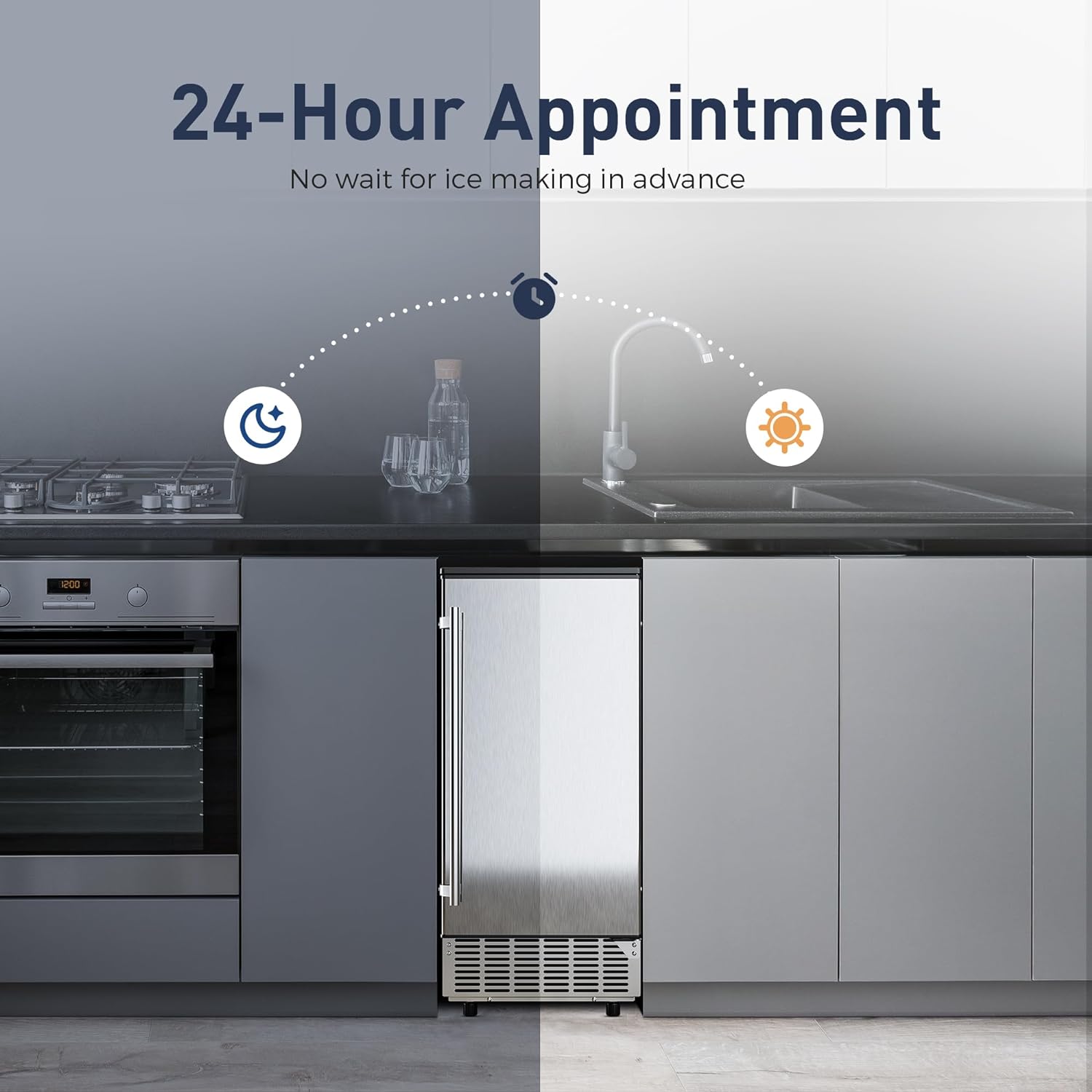 2026 Commercial Under Counter Ice Maker Machine, 80Lbs/Day with 24lbs Ice Storage, Built-in Drain Pump/Automatic Cleaning/Timing Setting/Smart LCD Panel, Ideal for Both Home and Commercial Use