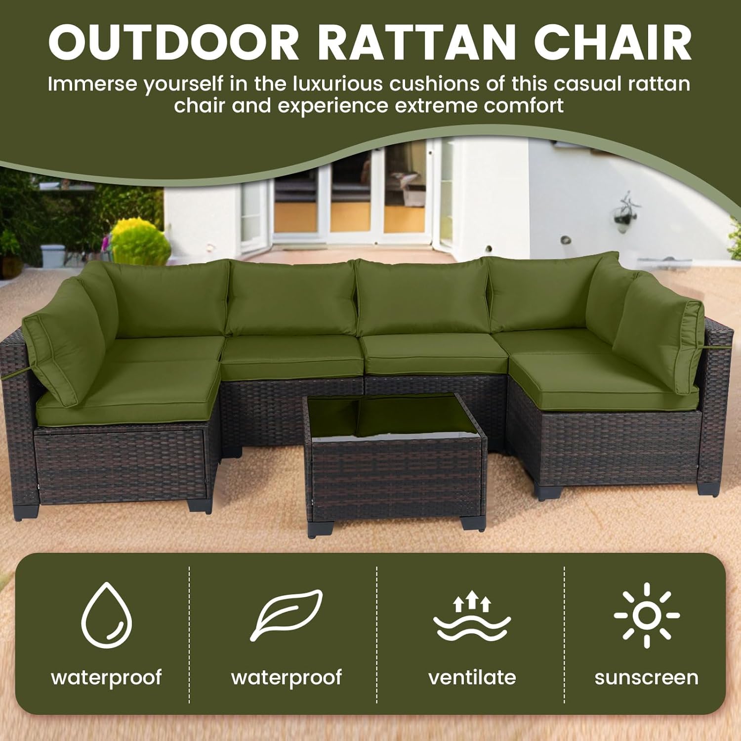 7 Pieces Rattan Patio Furniture Set with Tea Table