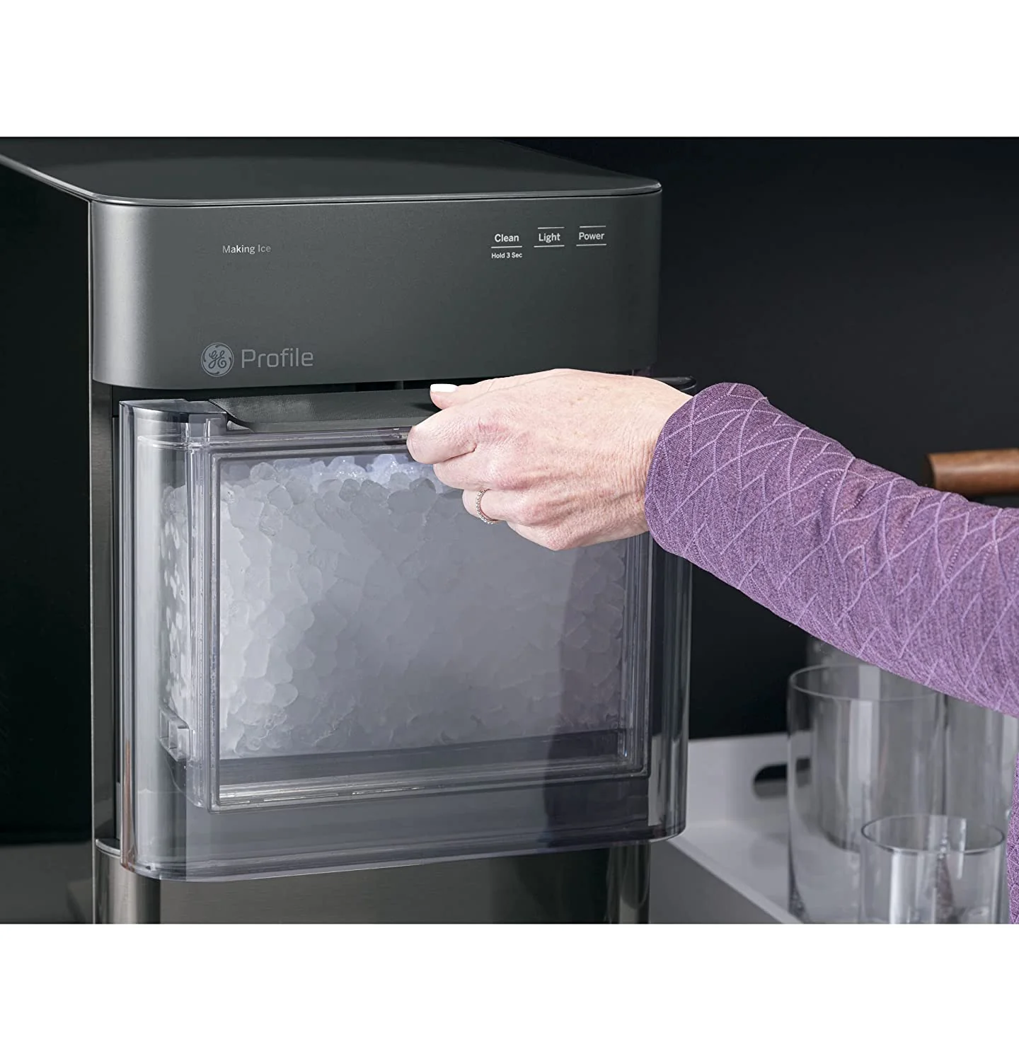 2026 Countertop Nugget Ice Maker | Ice Machine with WiFi Connectivity | Smart Home Kitchen Essentials | Black Stainless