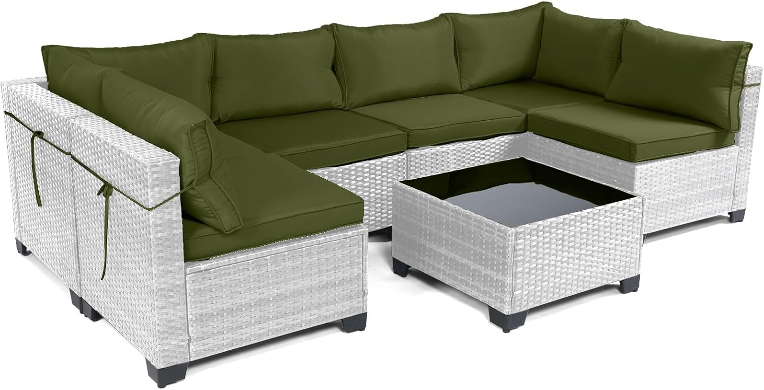 7 Pieces Rattan Patio Furniture Set with Tea Table