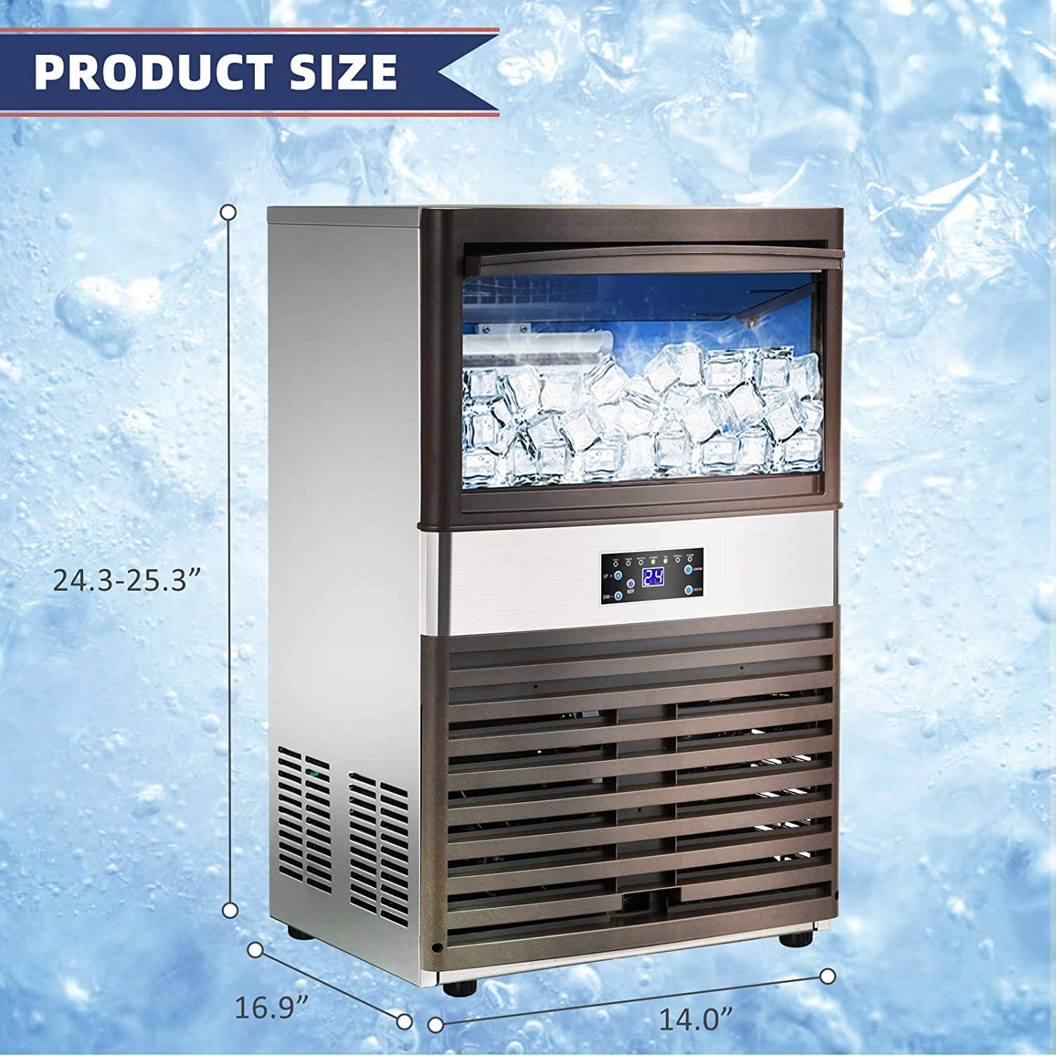 YUTGMasst Commercial Ice – 110LBS/24H Stainless Steel Free-Standing Ice Machine Maker Air Cooling Ice
