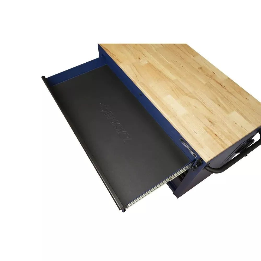 2026 Heavy-Duty 52 in. 9-Drawer Mobile Workbench with Adjustable-Height Solid Wood Top in Matte Blue