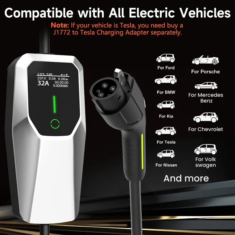 2026 32 Amp Level 1&2 Portable EV Charger ,26FT Cable NEMA 14-50 Plug for Electric Car Home Charging Station 7.68KW