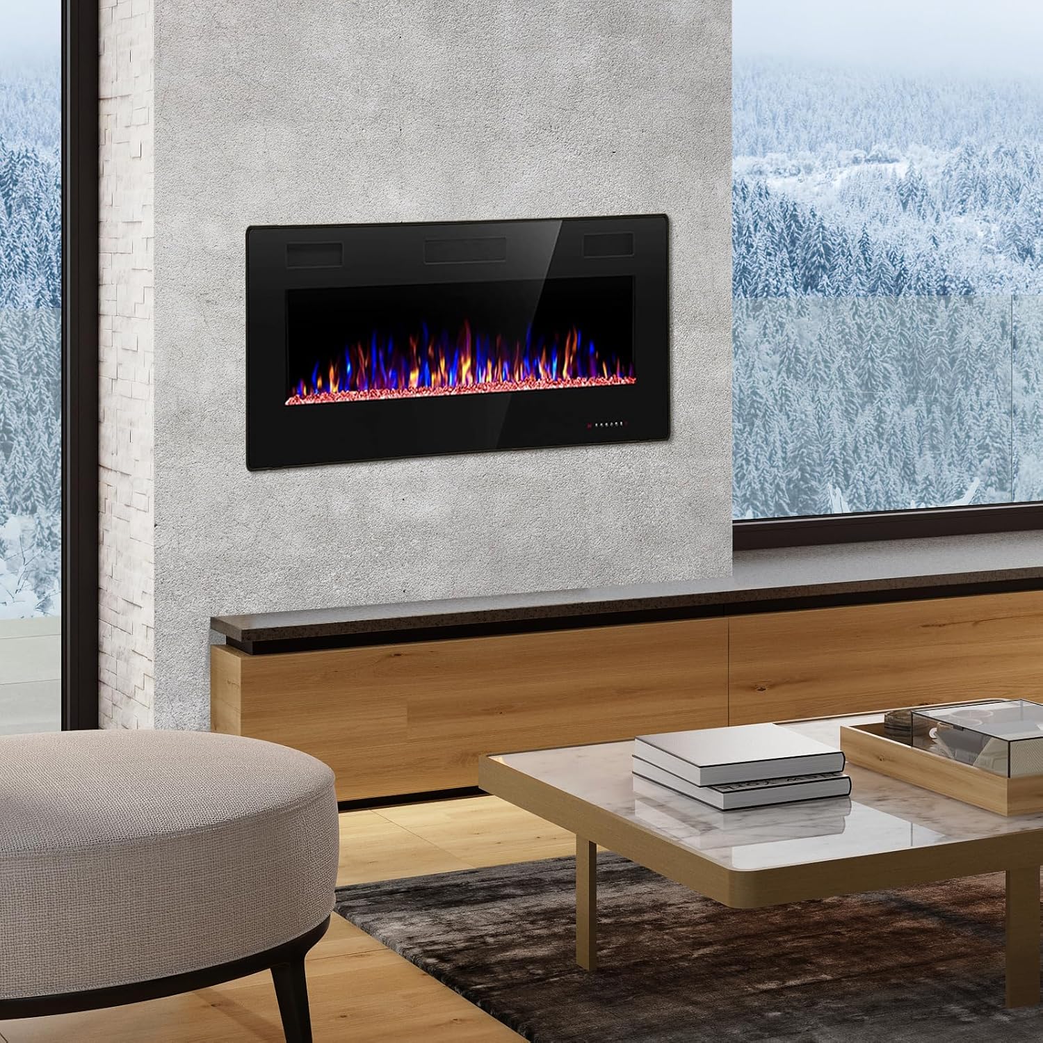 60′′ Electric Fireplace – Remote Control, Adjustable Flames