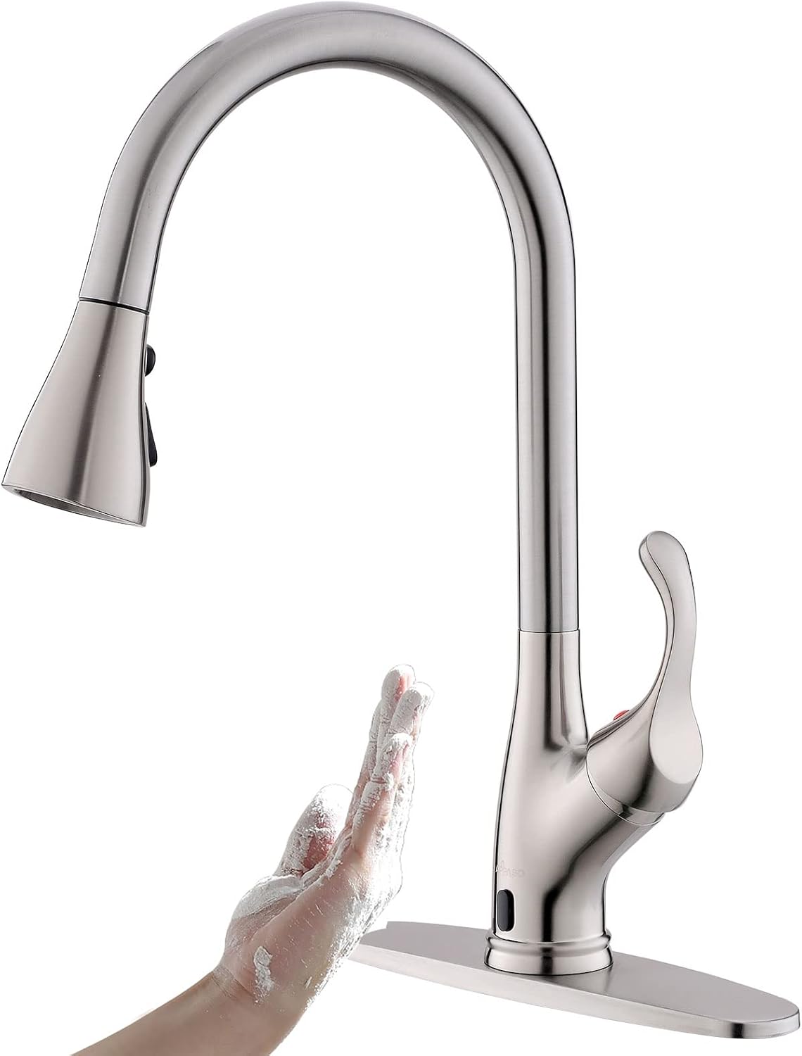 Black Touchless Kitchen Faucet with Soap Dispenser, Motion Sensor Activated Hands-Free Automatic Faucet for Sink with Pull Down Sprayer, Single Handle Smart Faucets for Kitchen Sink