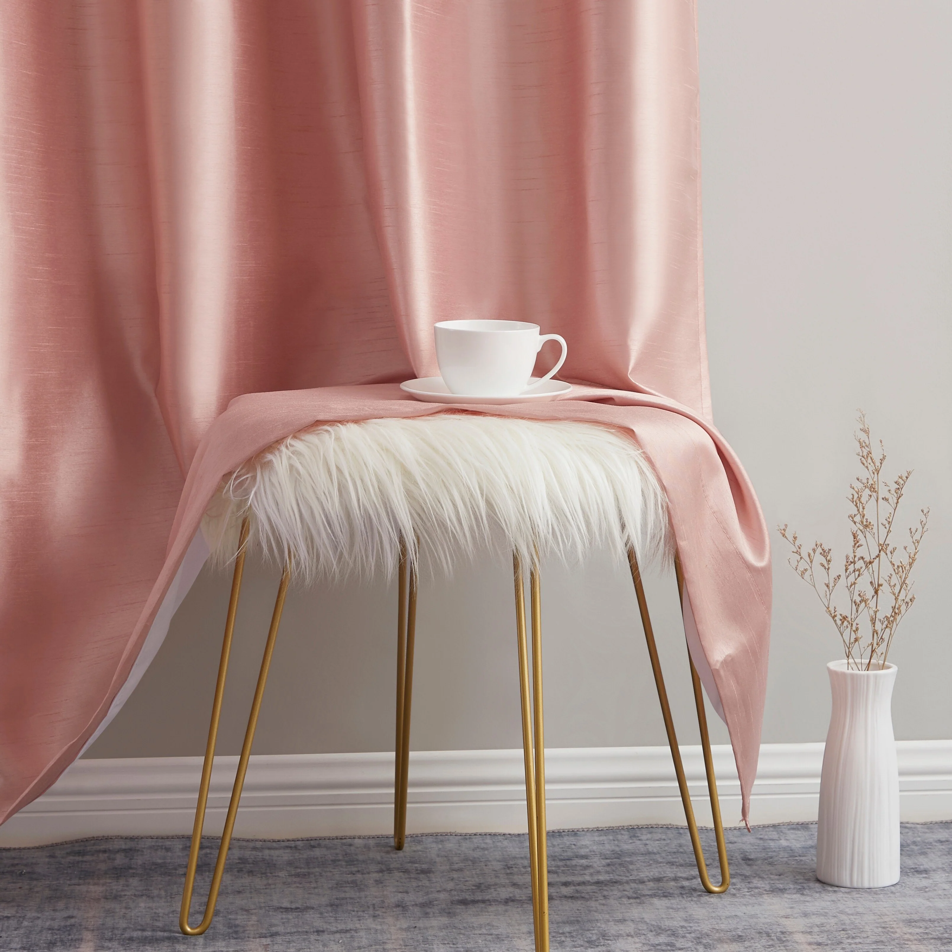 HLC.me Jefferson Faux Silk Semi Sheer Light Filtering Lined Grommet Window Curtain Bedroom, 2 Panels