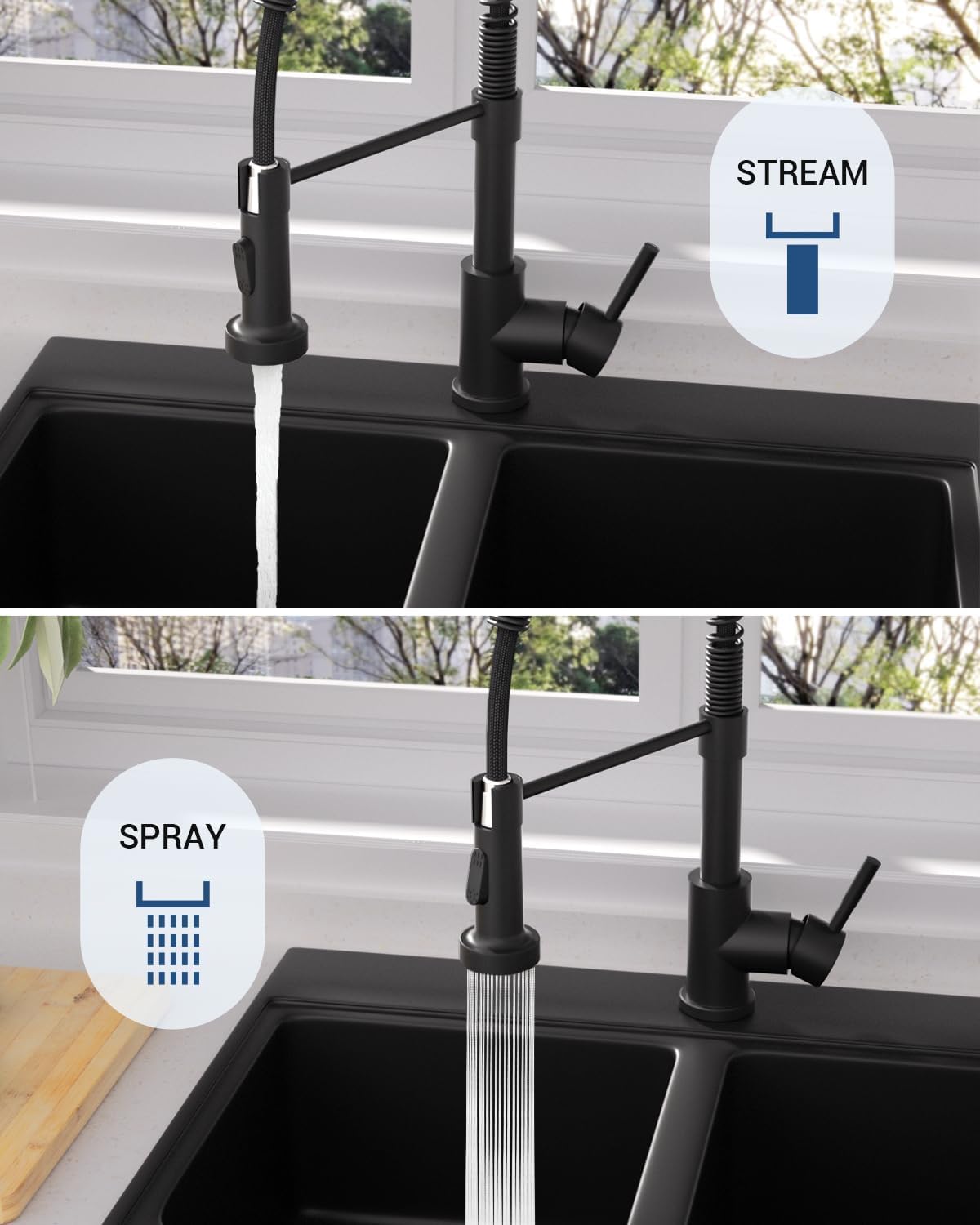 Black Touchless Kitchen Faucet with Soap Dispenser, Motion Sensor Activated Hands-Free Automatic Faucet for Sink with Pull Down Sprayer, Single Handle Smart Faucets for Kitchen Sink
