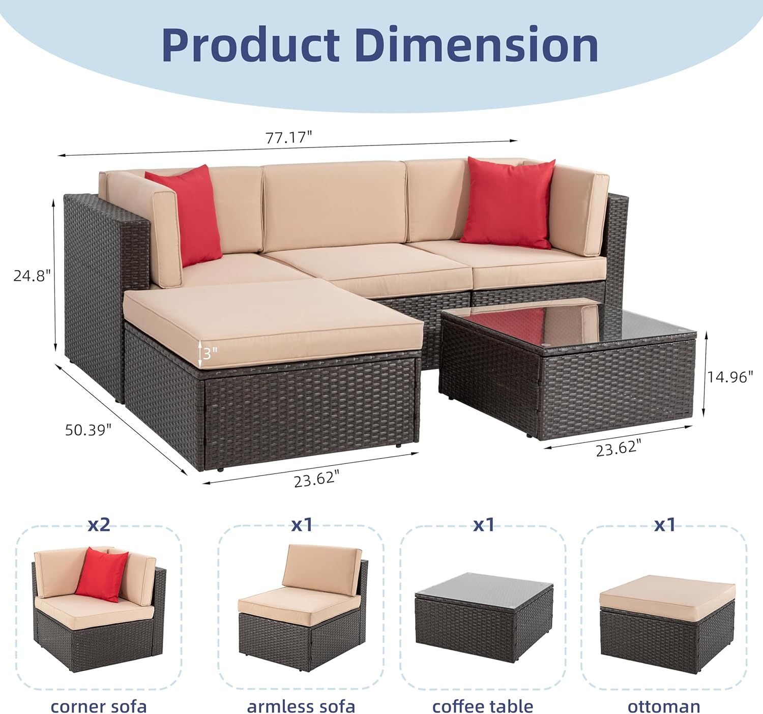5 Piece All-Weather Patio Furniture Set with Ottoman