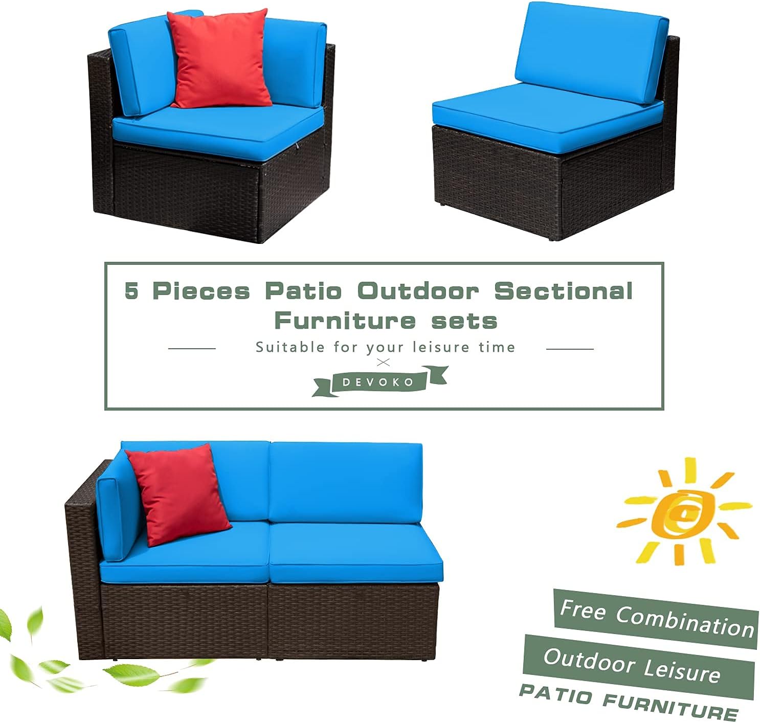 5 Pieces All-Weather Patio Furniture Set with Cushions