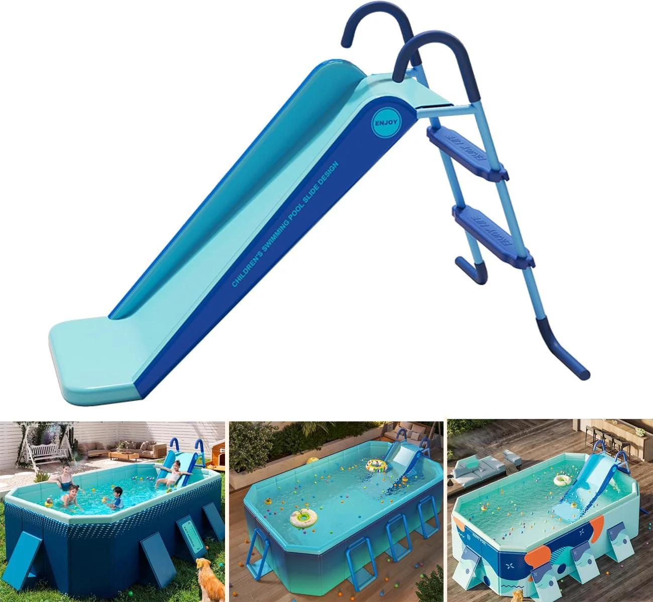Pool Slide Inflatable Swimming Water Slide, Summer Swimming Pool Supplies Universal Trampoline Ladder Backyard Slide Home Playground Equipment