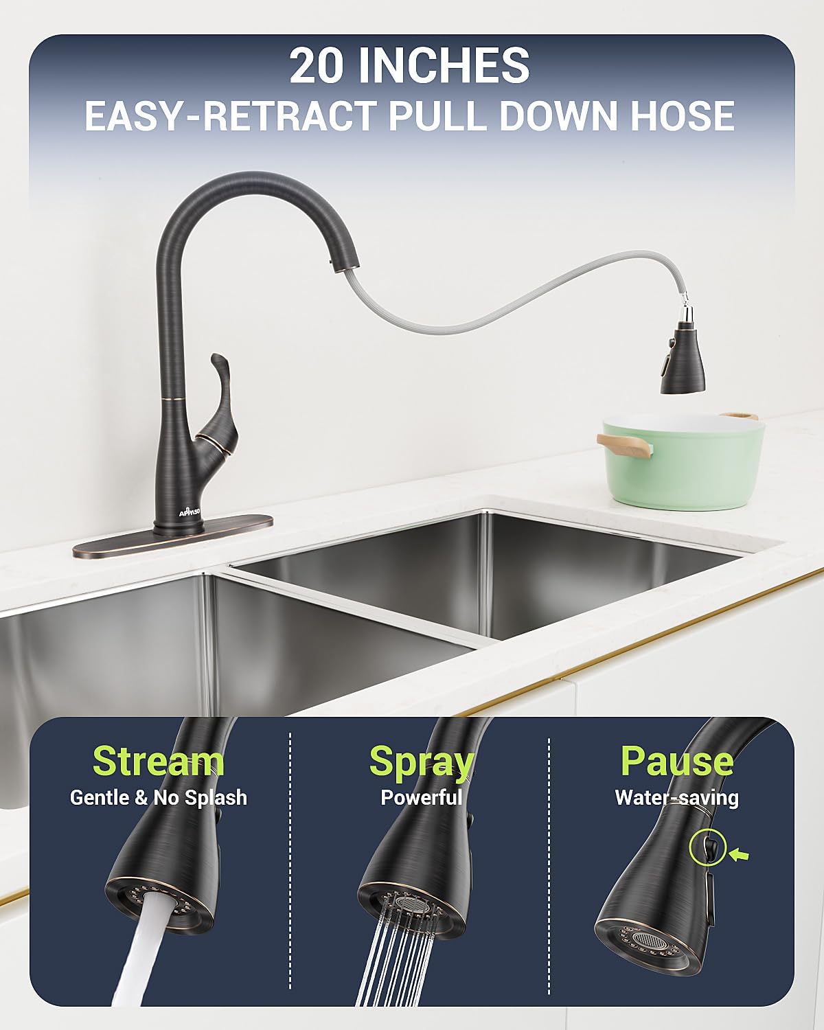 Black Touchless Kitchen Faucet with Soap Dispenser, Motion Sensor Activated Hands-Free Automatic Faucet for Sink with Pull Down Sprayer, Single Handle Smart Faucets for Kitchen Sink