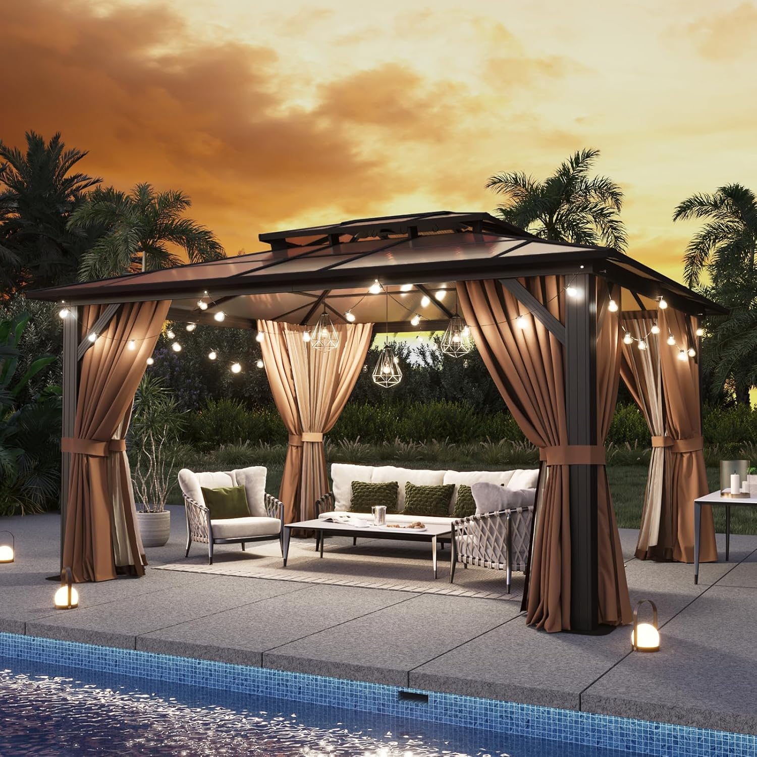 12’X10′ Hardtop Gazebo with Curtains and Netting