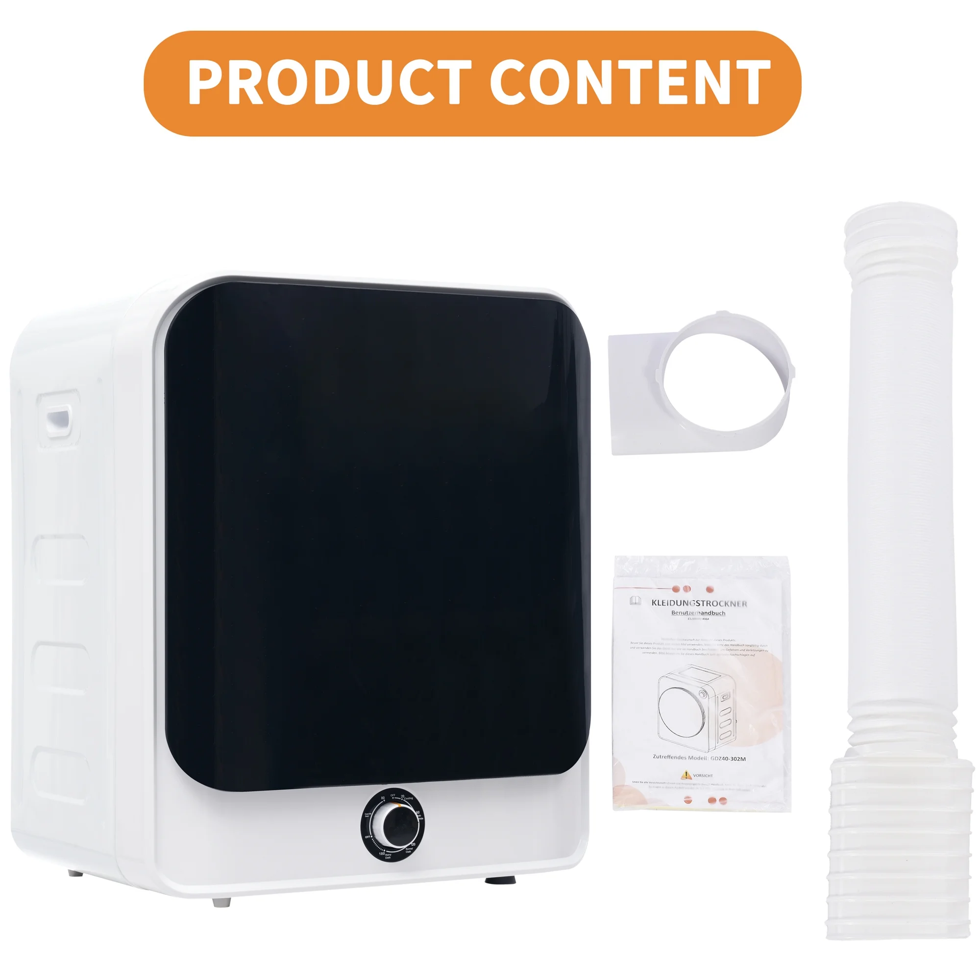 1.95 Cu.ft Front Load Clothes Dryer, Portable Compact Dryer 830W, 5 Drying Modes, Stainless Steel Drum, with Overheat Protection, Dust Removal, Deodorization and Lint Removal Functions, Black Door