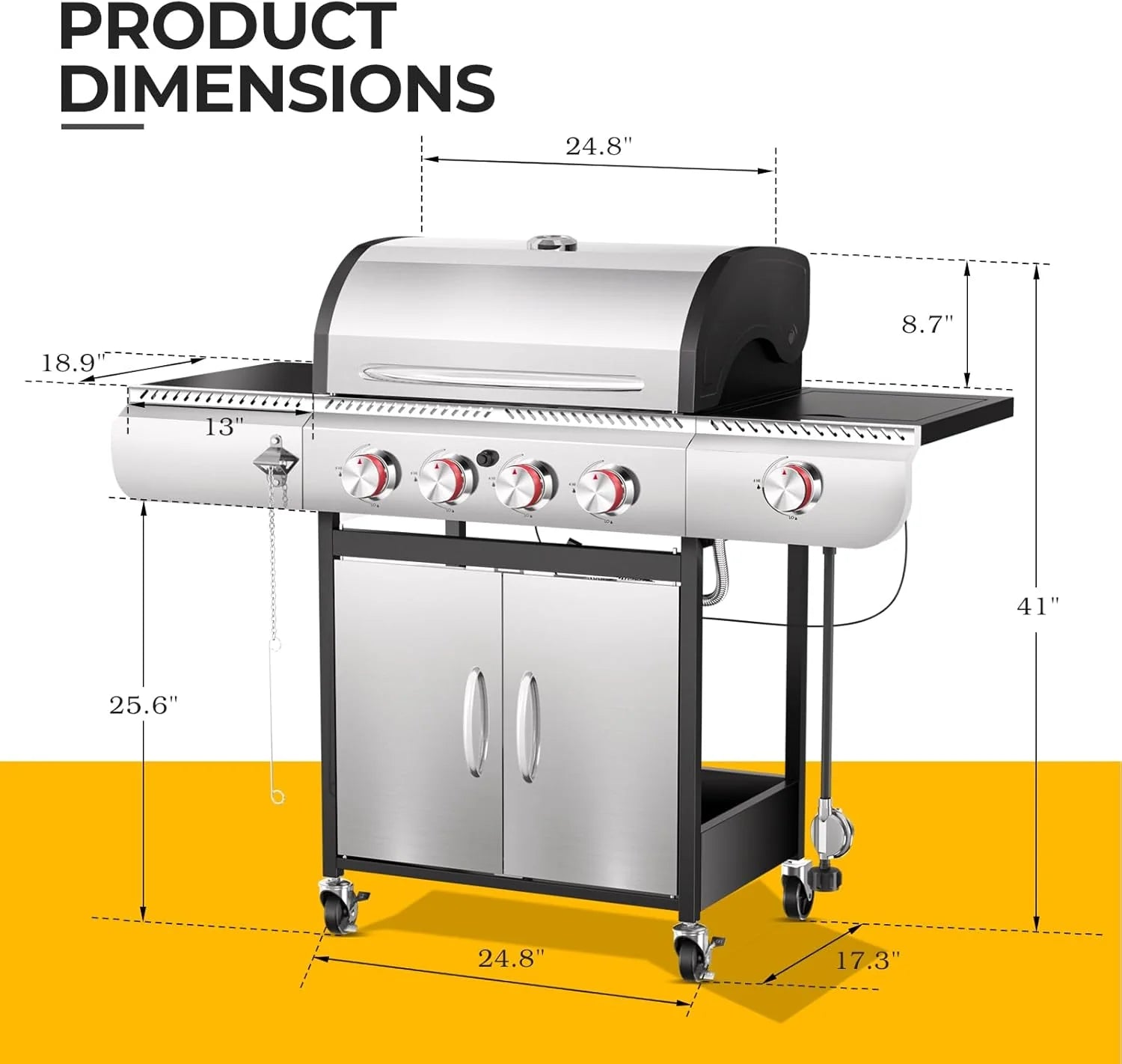 2026 3 & 4-Burner Propane Gas Grills with Side Burners, for Outdoor Cooking, BBQ, Patio, Camping