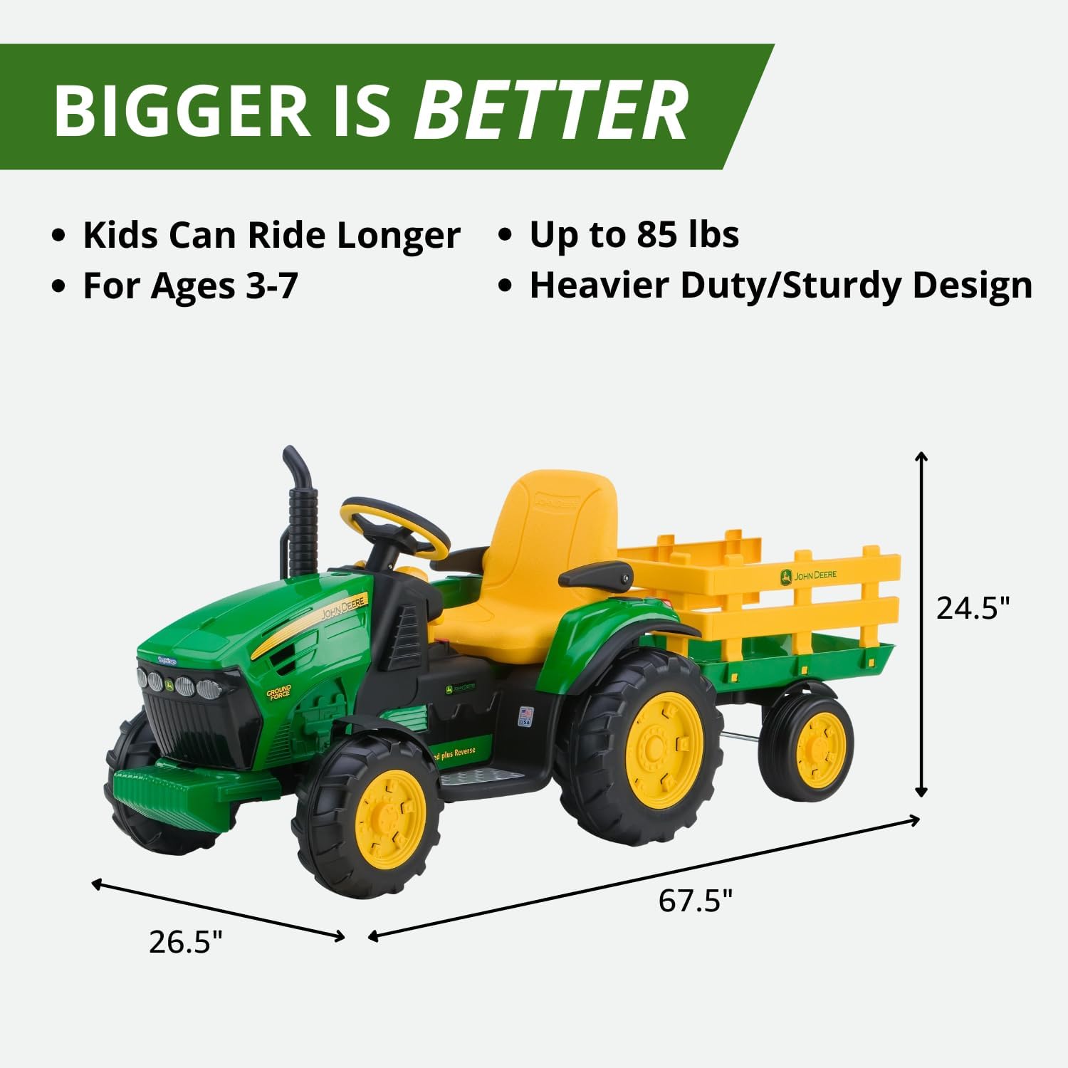 John Deere Ground Force Tractor with Trailer Ride-On
