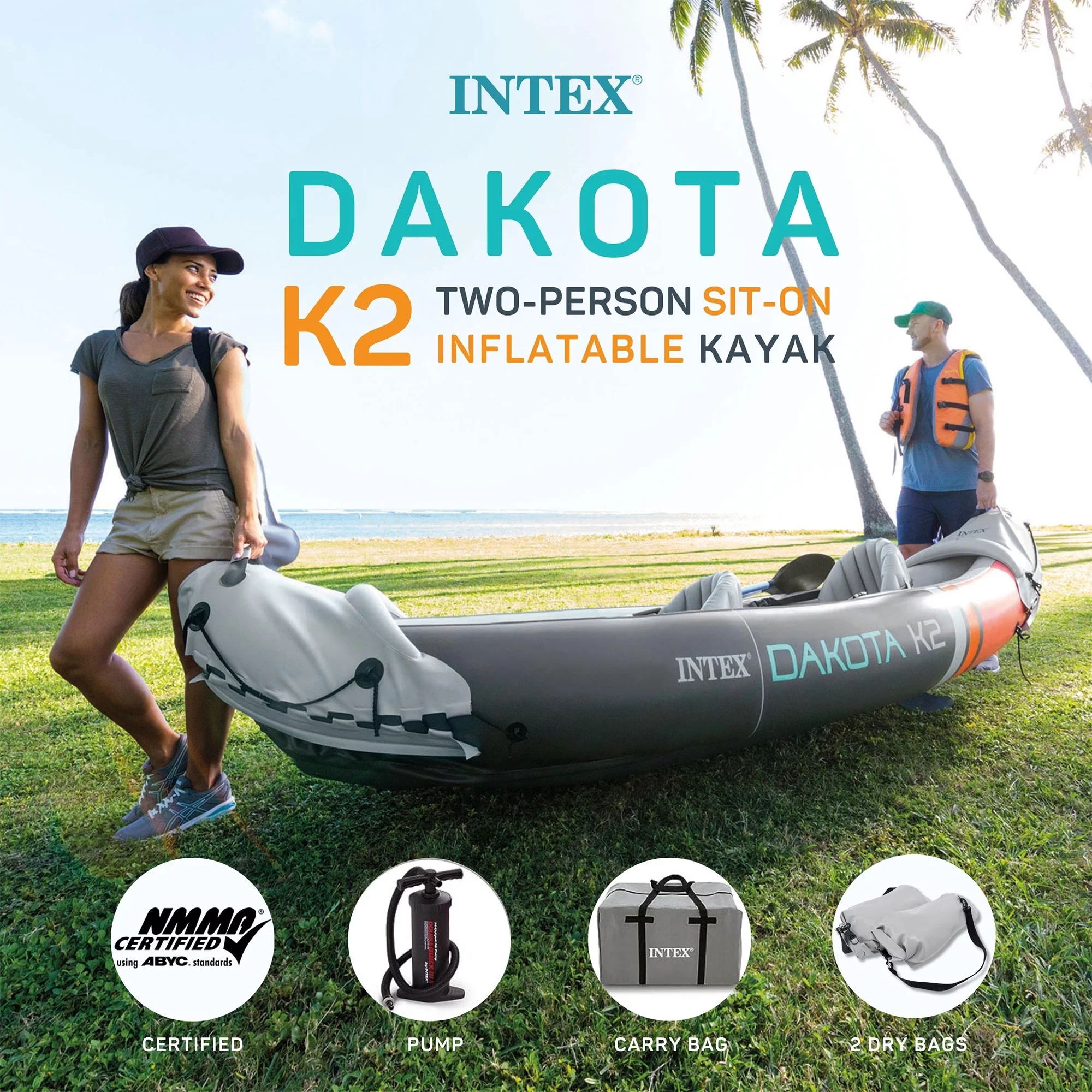 2026 Open Box Intex Dakota K2 2 Person Vinyl Inflatable Kayak with Oars and Pump