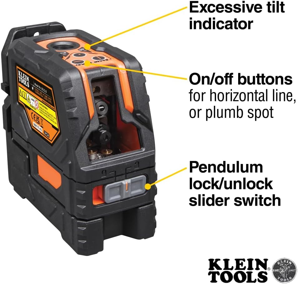Klein Tools 93LCLS Laser Level, Self Leveling, Cross Line Level with Plumb Spot and Magnetic Mounting Clamp