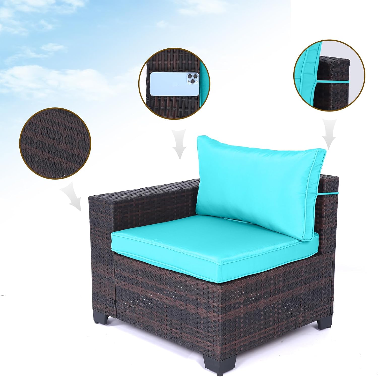 7 Pieces Rattan Patio Furniture Set with Tea Table