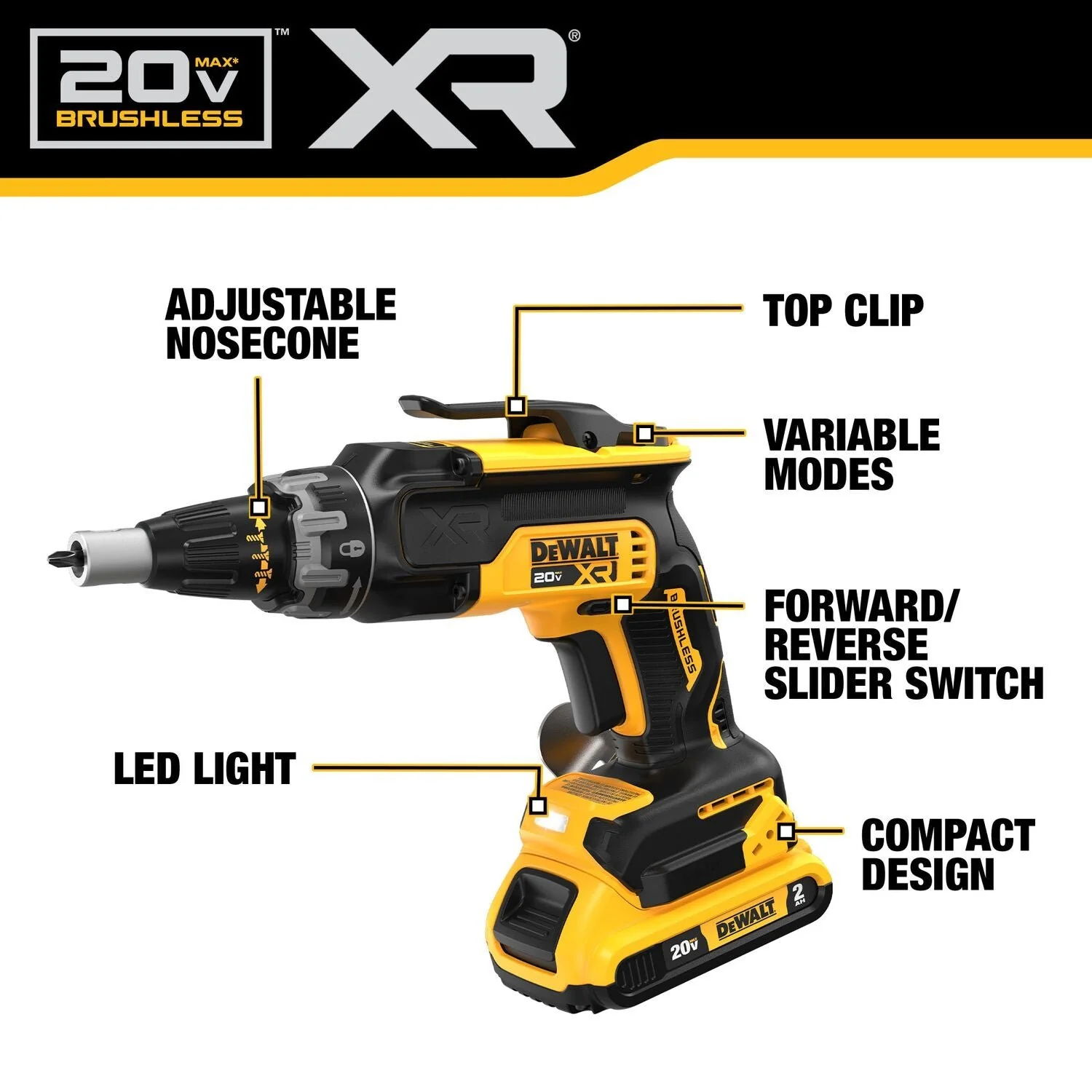 2026 DEWALT DCK265D2-20V MAX* XR Brushless Drywall Screwgun and Cut-Out Tool Combo Kit (2.0Ah)