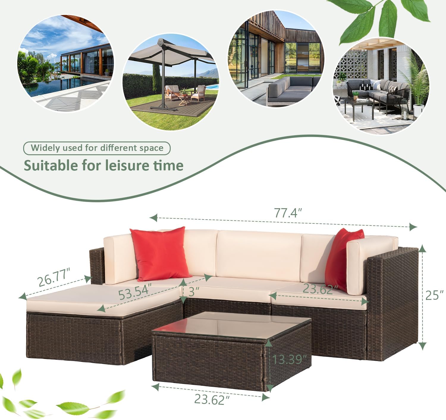 5 Pieces All-Weather Patio Furniture Set with Cushions