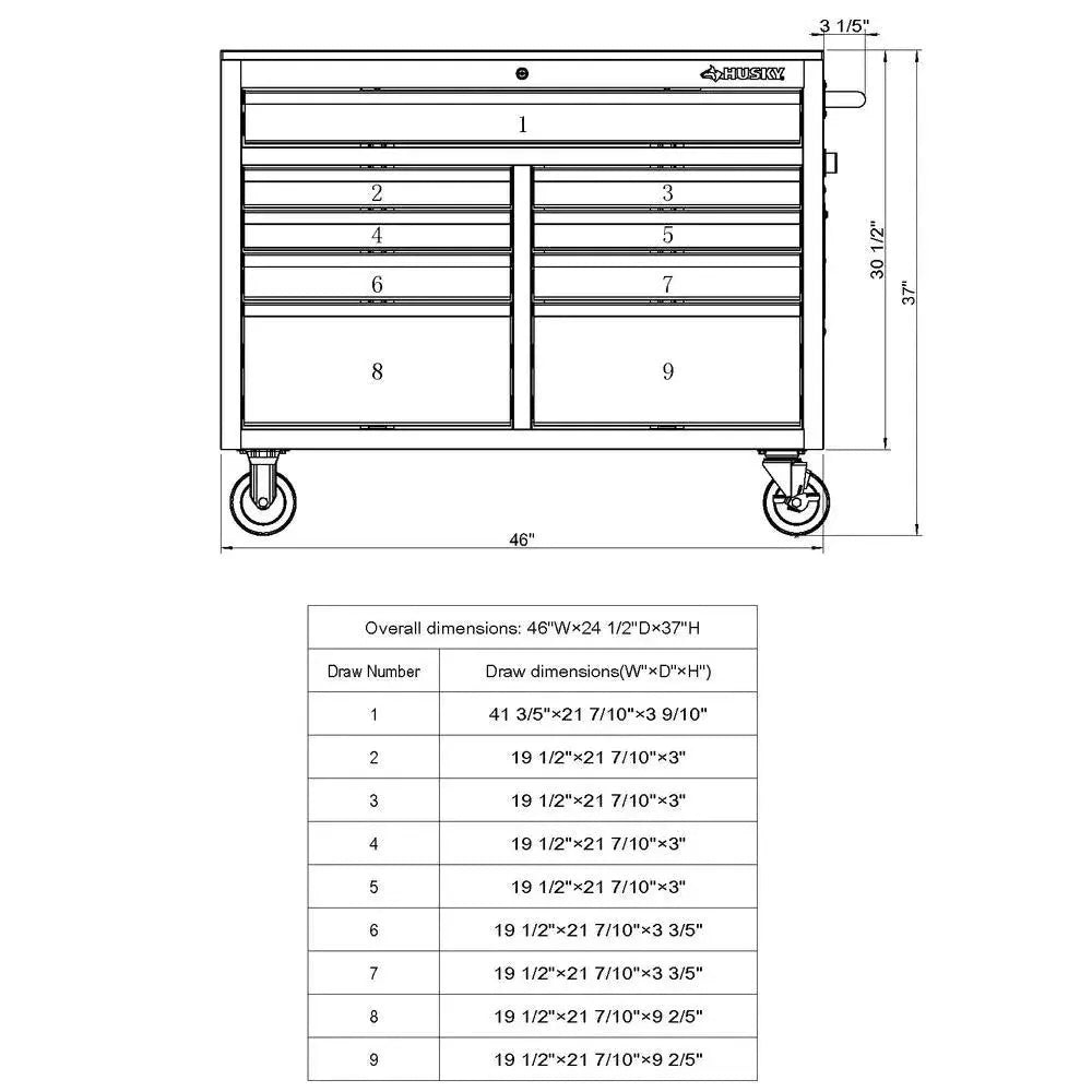 2026 46 in. W x 24 in. D 9-Drawer Gloss Black Deep Tool Chest Mobile Workbench