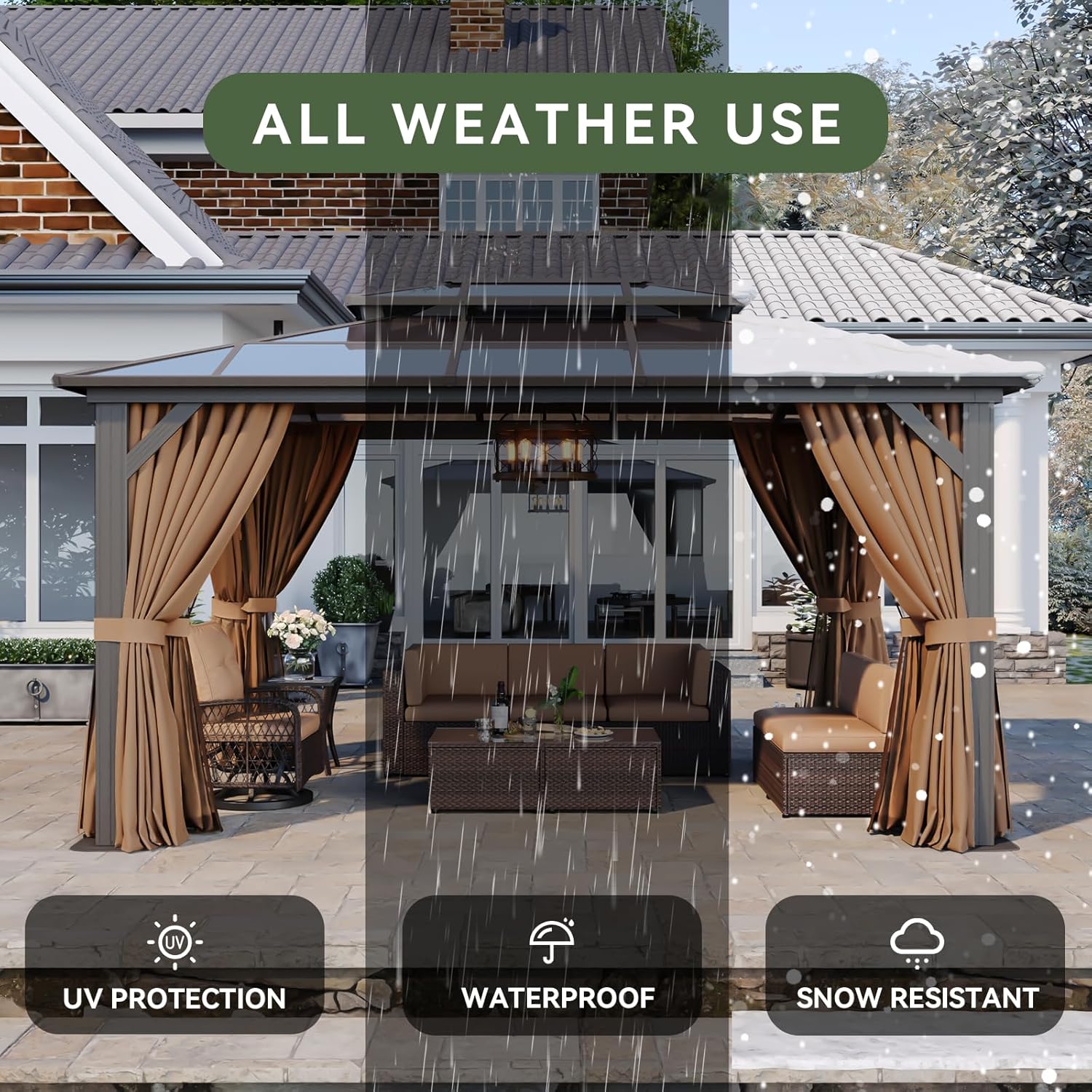 12’X10′ Hardtop Gazebo with Curtains and Netting