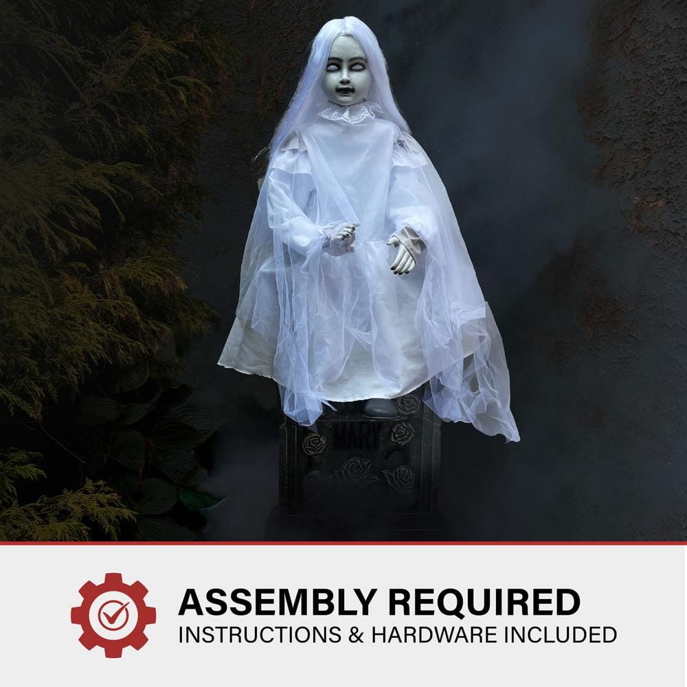 48 in. Premium Talking Halloween Animatronic Darcy The Sitting Tombstone Girl by Tekky